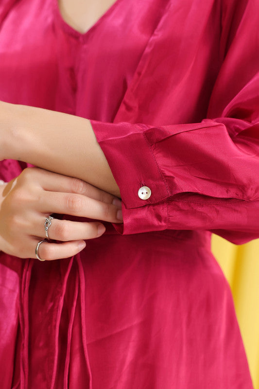 Pink Solid Wrap Tie-Up Co-ord Set