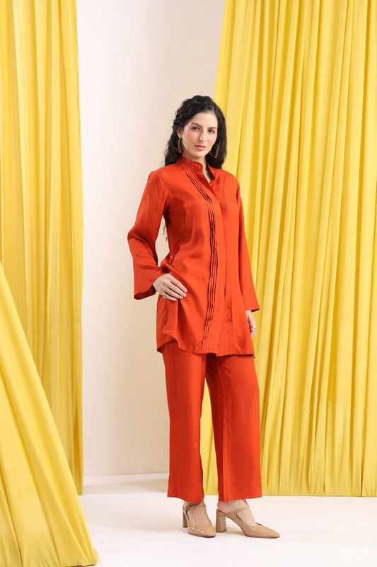 Burnt Orange Solid Casual Co-ord Set
