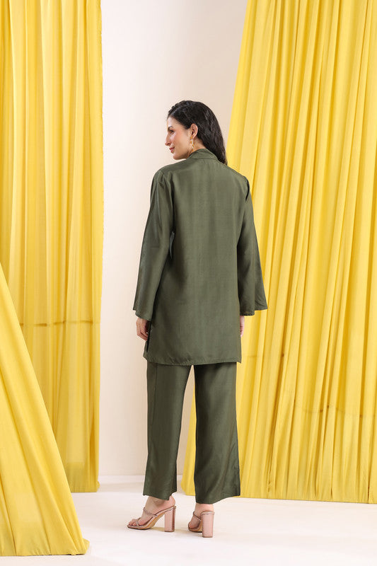 Olive Green Solid Minimal Co-ord Set