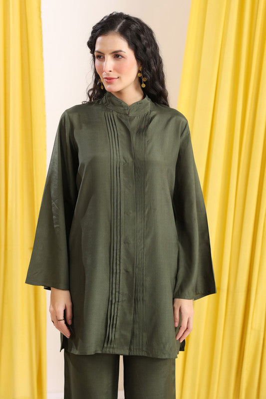 Olive Green Solid Minimal Co-ord Set