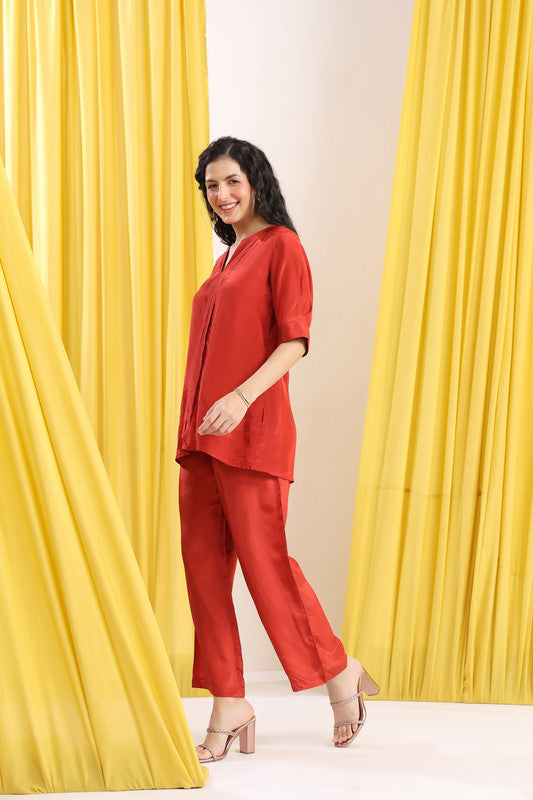 Rust Red Solid Casual Co-ord Set