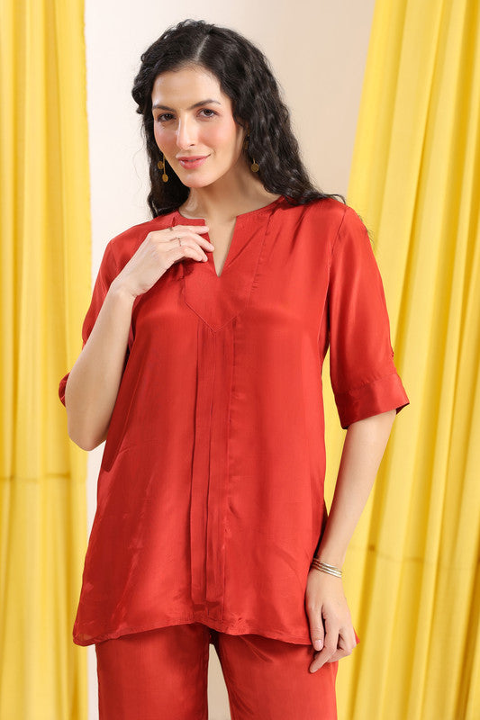 Rust Red Solid Casual Co-ord Set