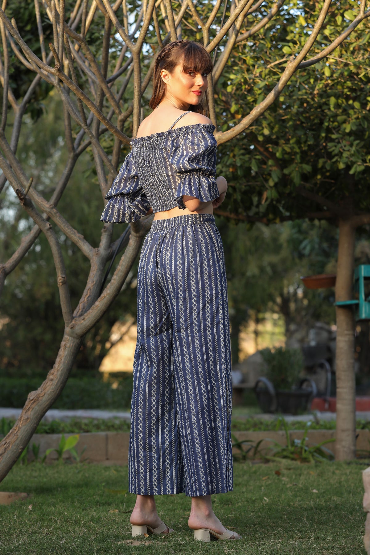 Shibori on Off-shoulder Blue Cotton Co-ord set