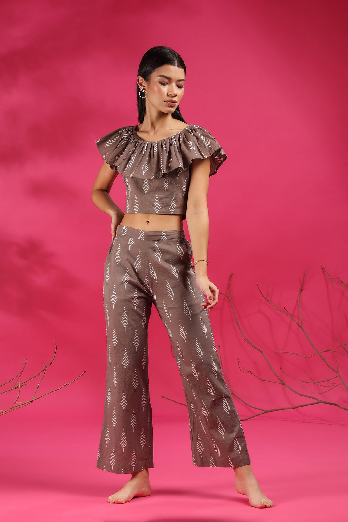 Tropical Leaves on Grey Cotton Co-ord Set