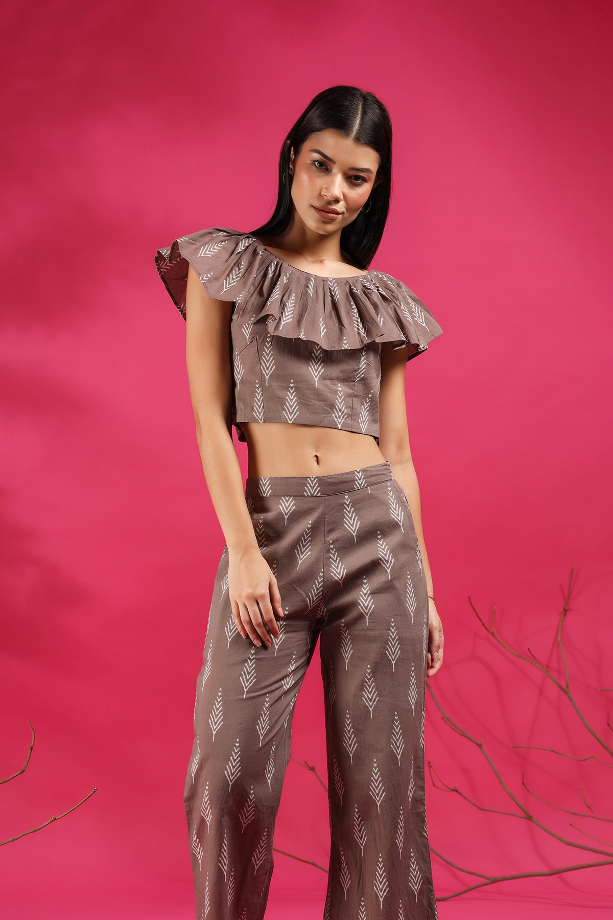Tropical Leaves on Grey Cotton Co-ord Set