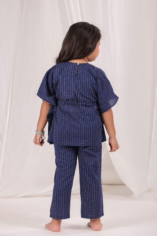 Dotted Kimono Navy Blue Cotton Kaftan Pyjama Set