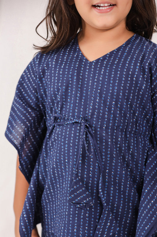 Dotted Kimono Navy Blue Cotton Kaftan Pyjama Set