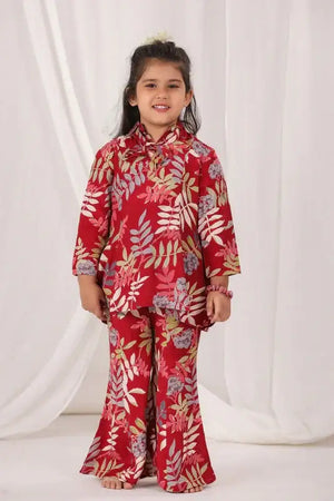 Crimson Bloom Russian Silk Co-ord Set