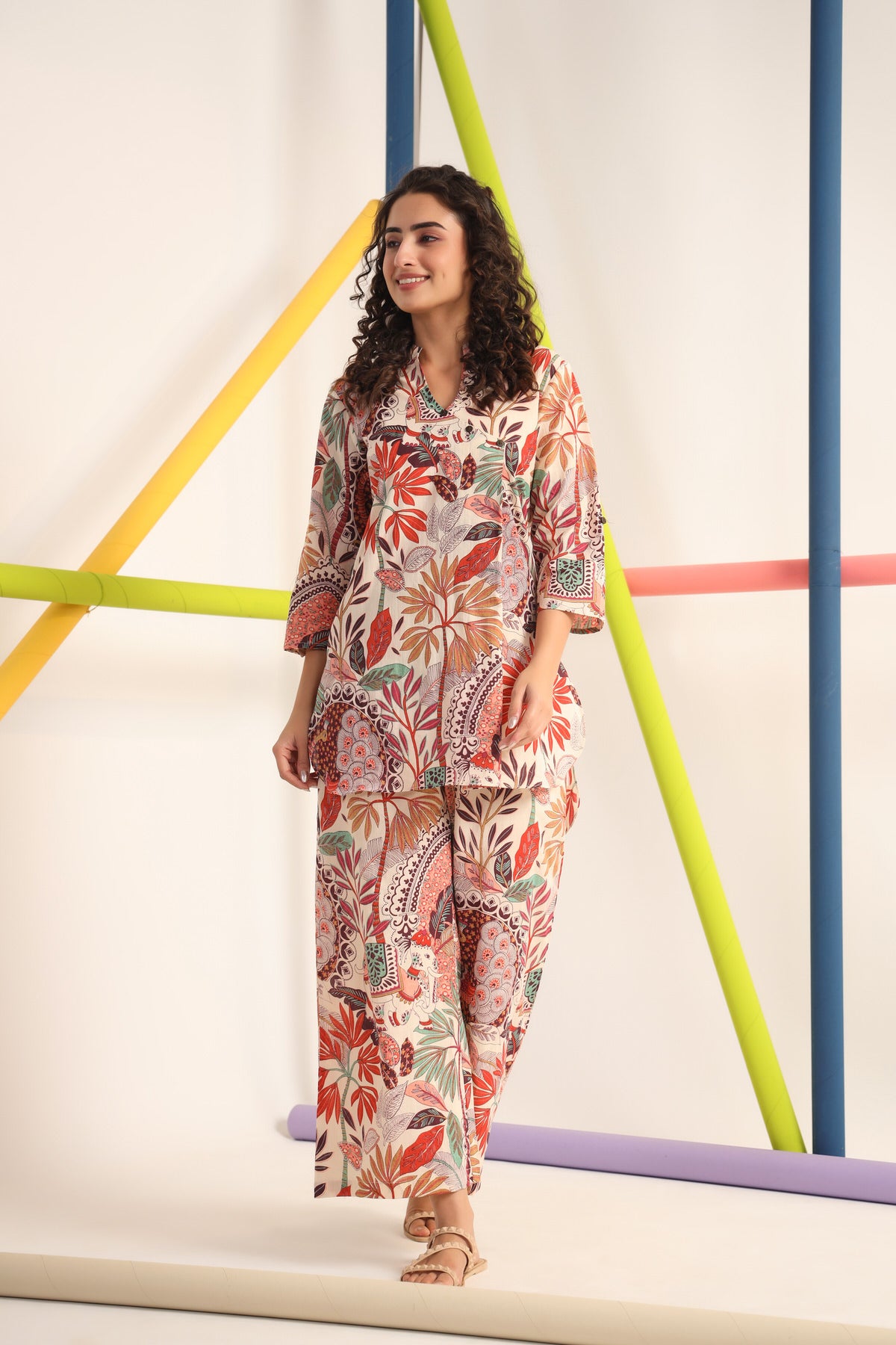 Bohemian Multi Coloured Cotton Palazzo Set