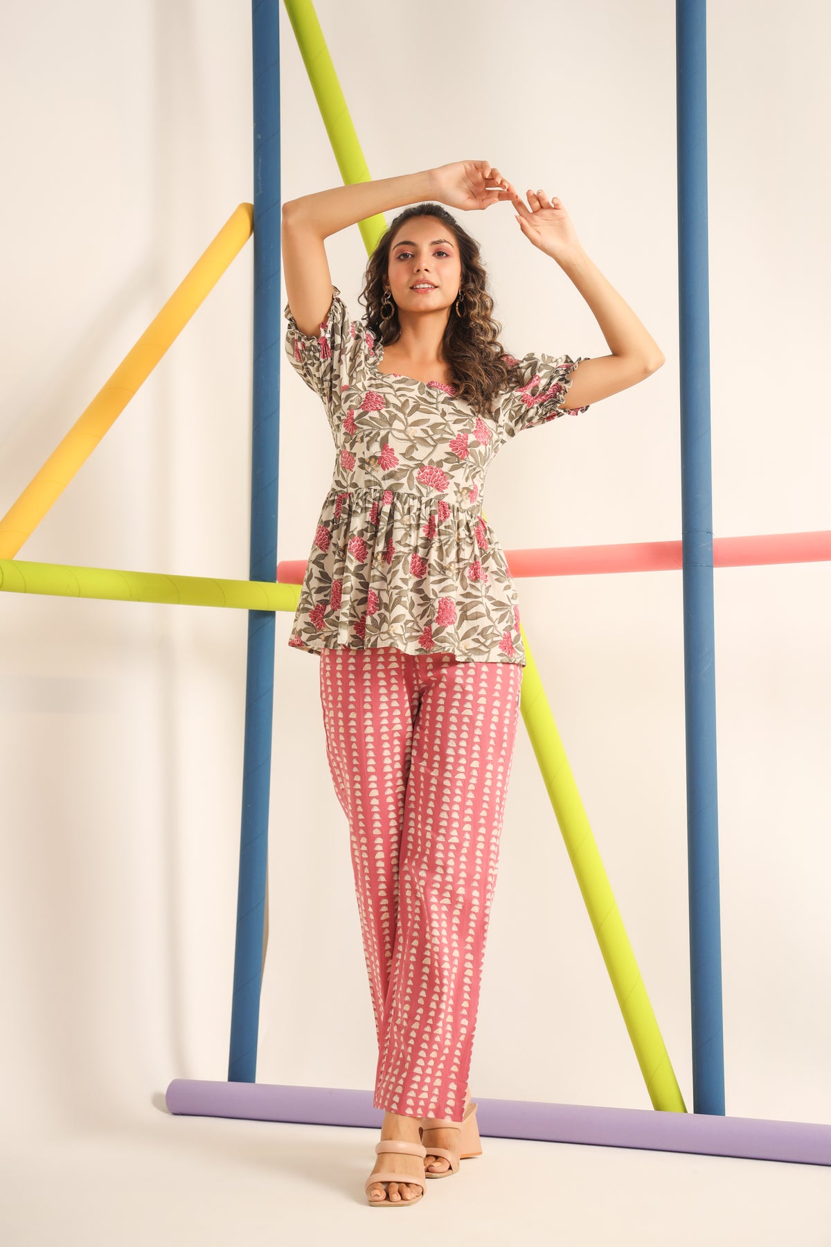 Carnation with Abstract Pink Cotton Co-ord set