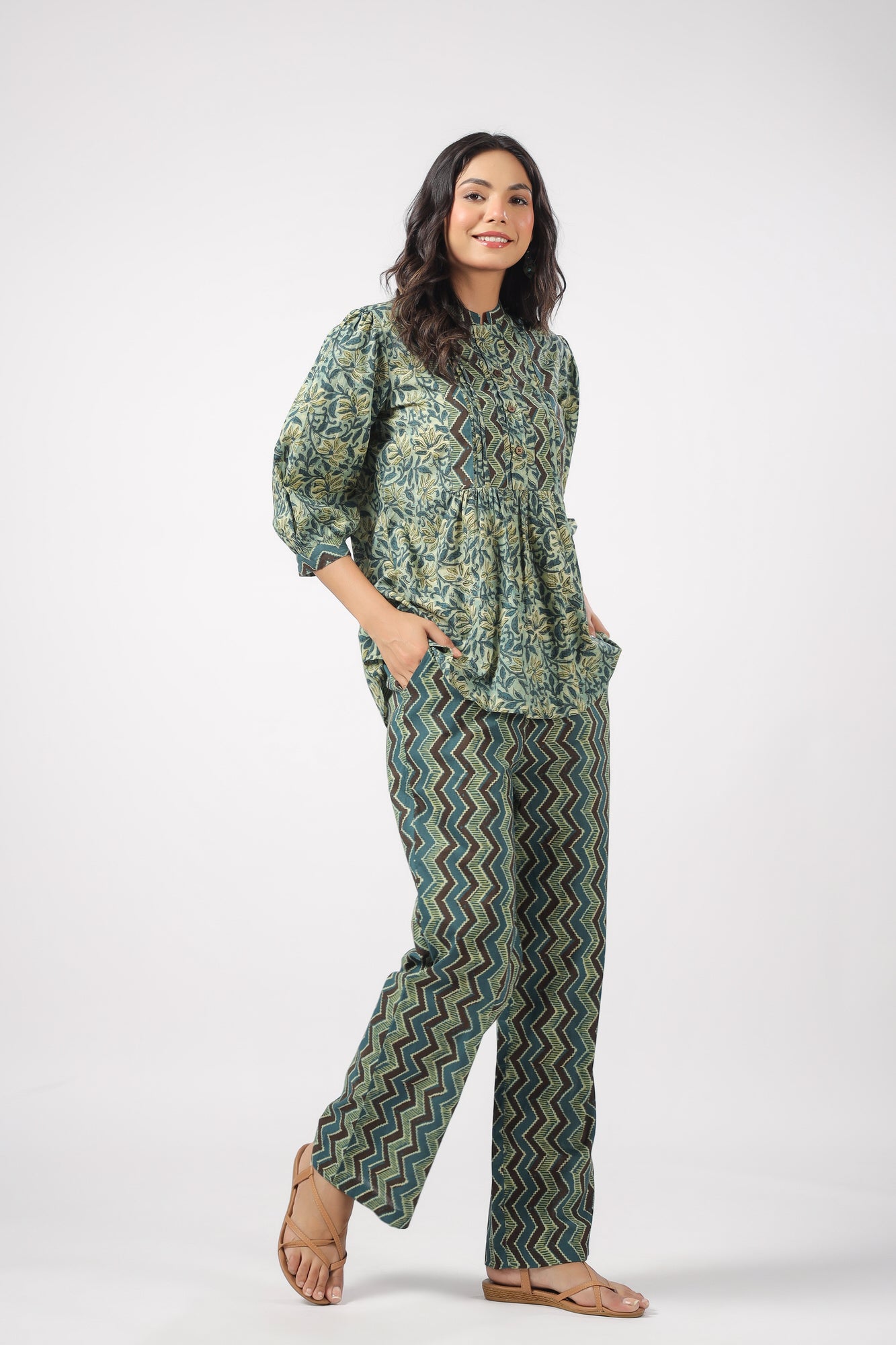 Zen Green Cotton Loungewear Top Set