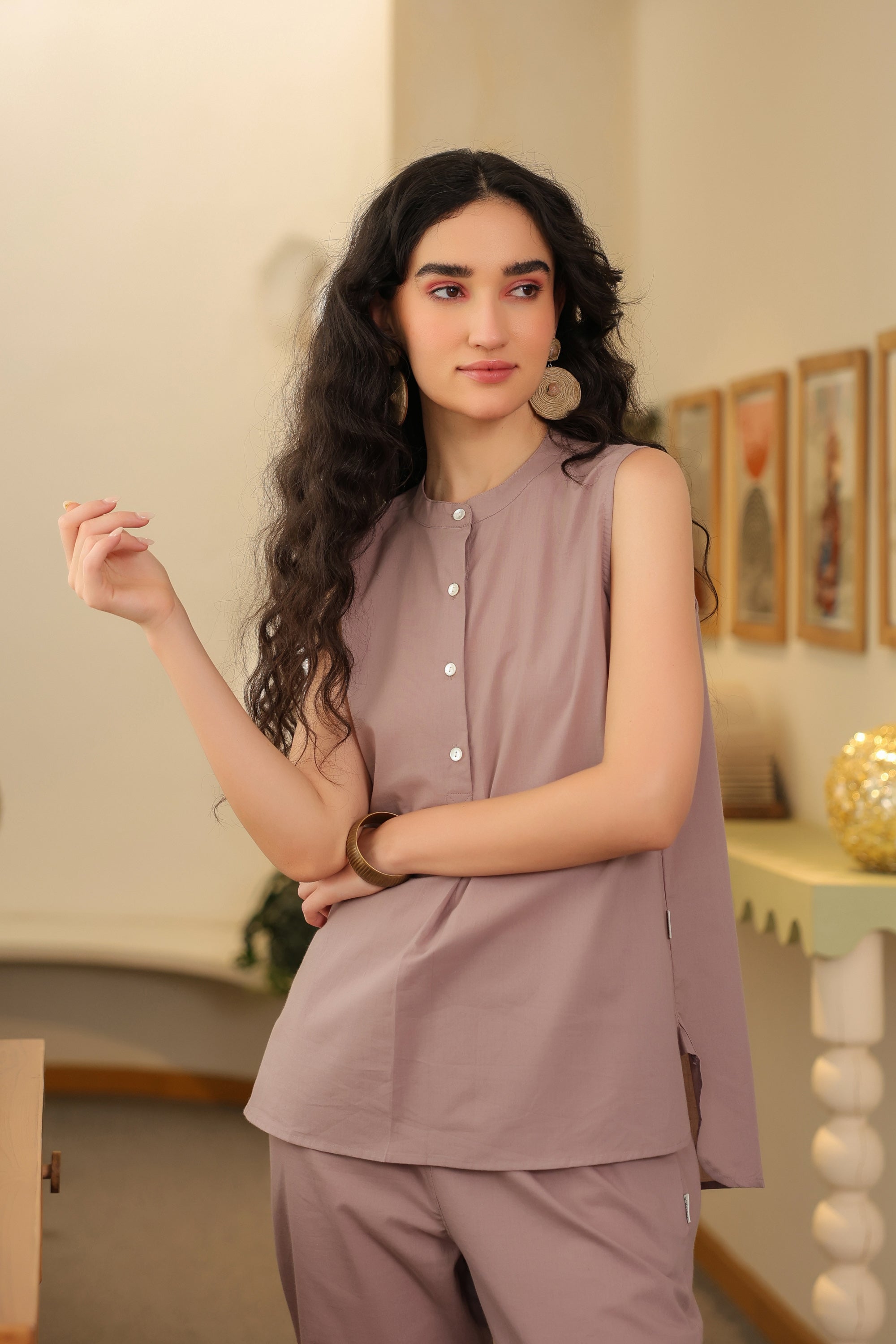 Mauve Muse Sleeveless Cotton Co-ord Set