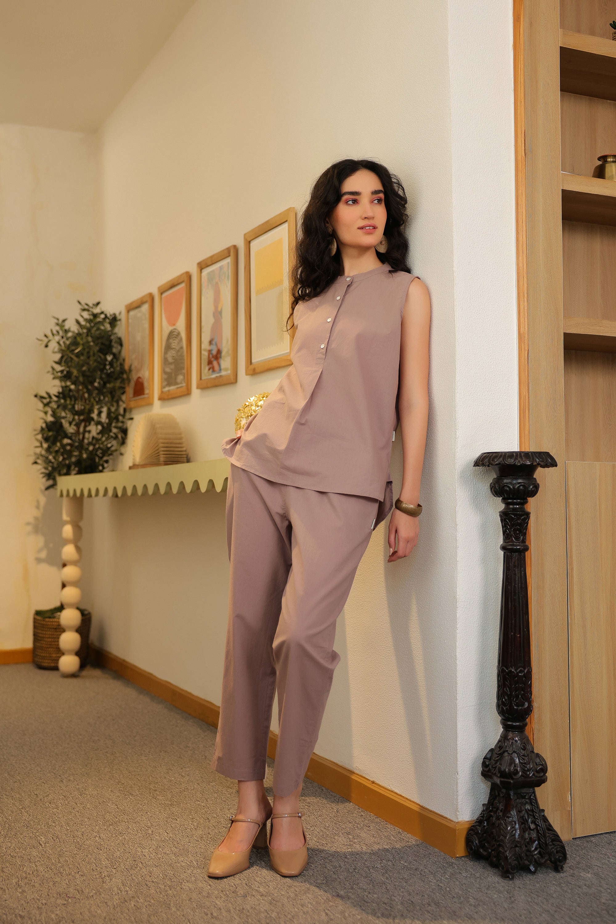 Mauve Muse Sleeveless Cotton Co-ord Set