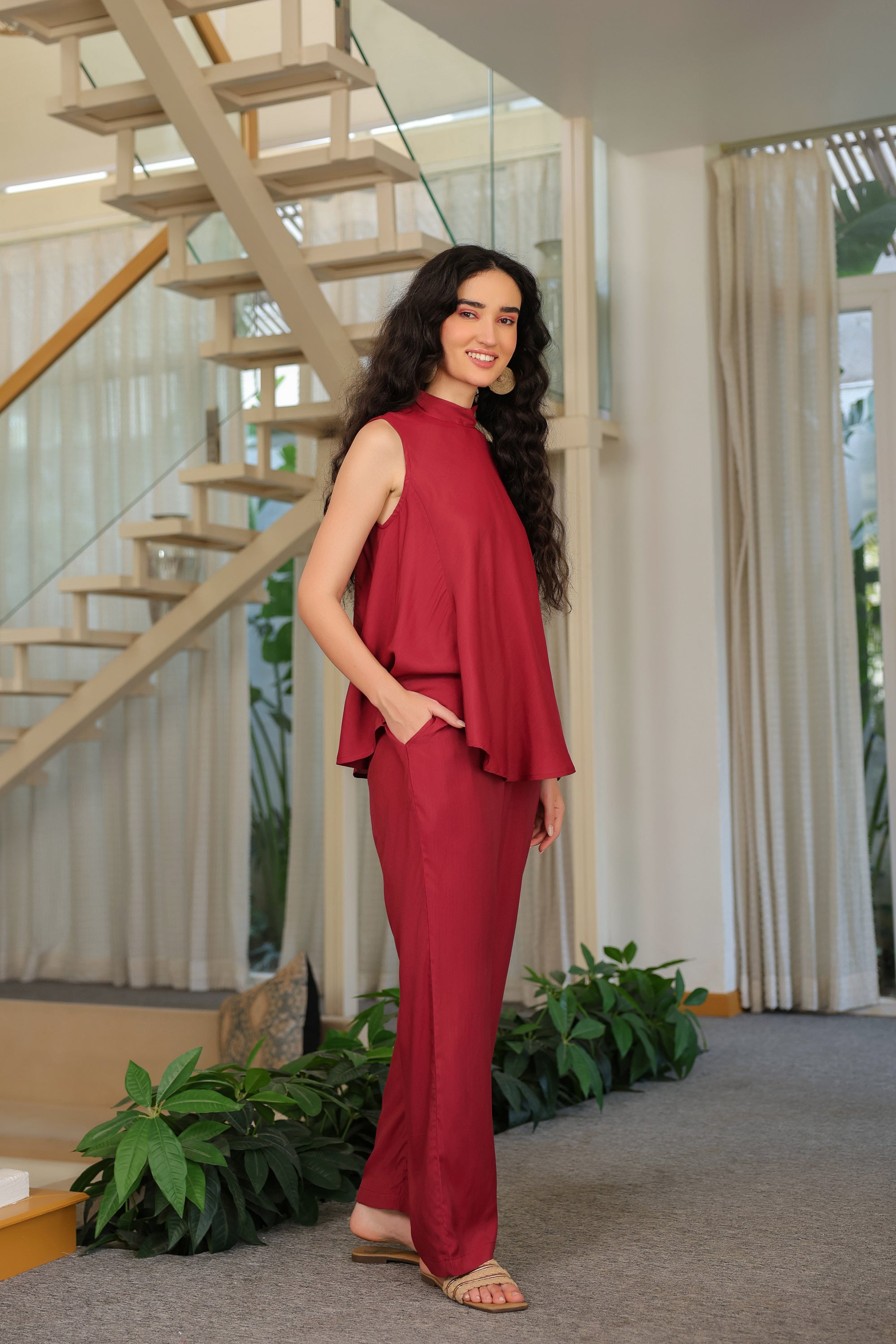 Ruby Flow Sleeveless Russian Silk Co-ord Set