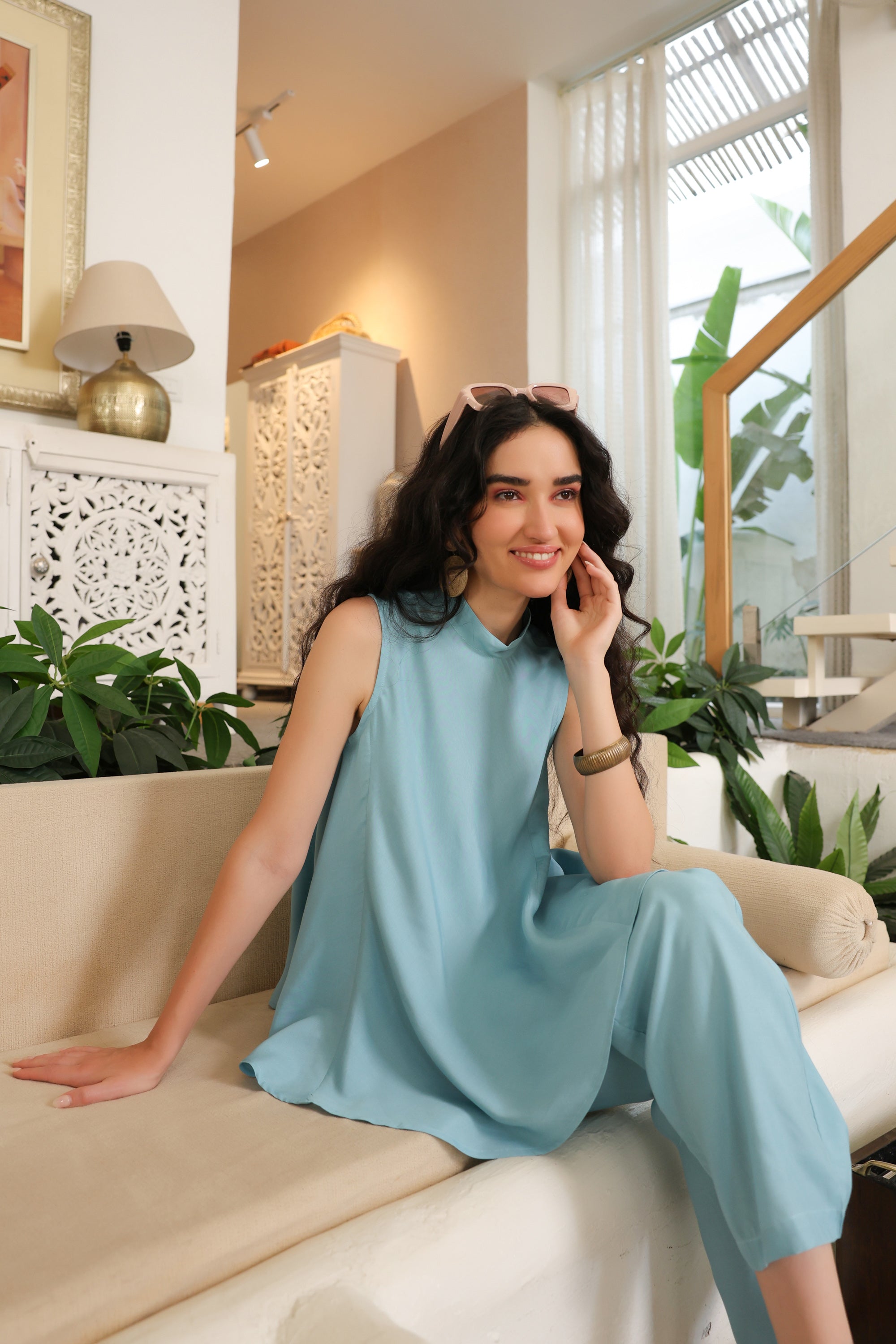 Aqua Grace Sleeveless Russian Silk Co-ord Set