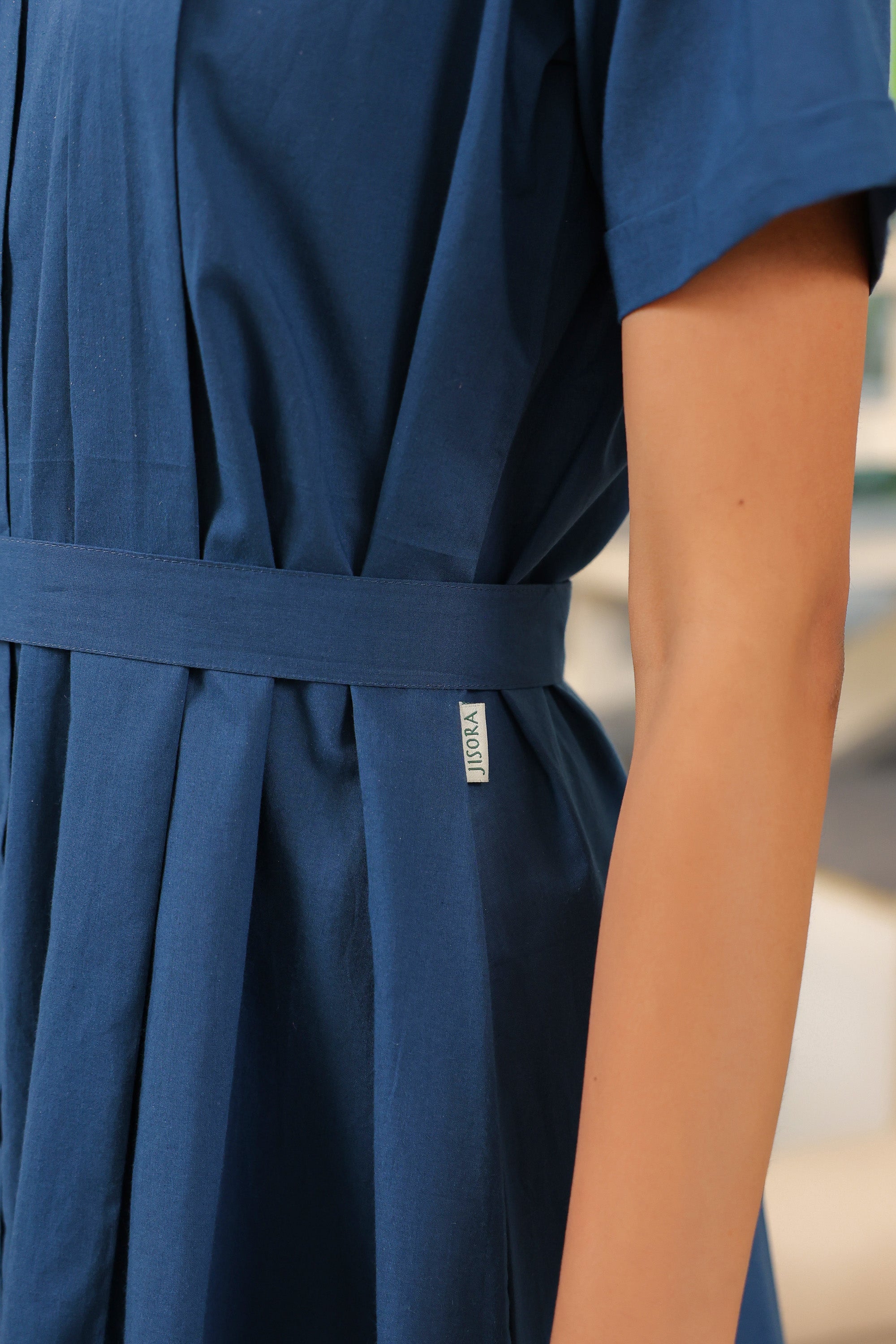 Midnight Breeze Belted Midi Cotton Dress