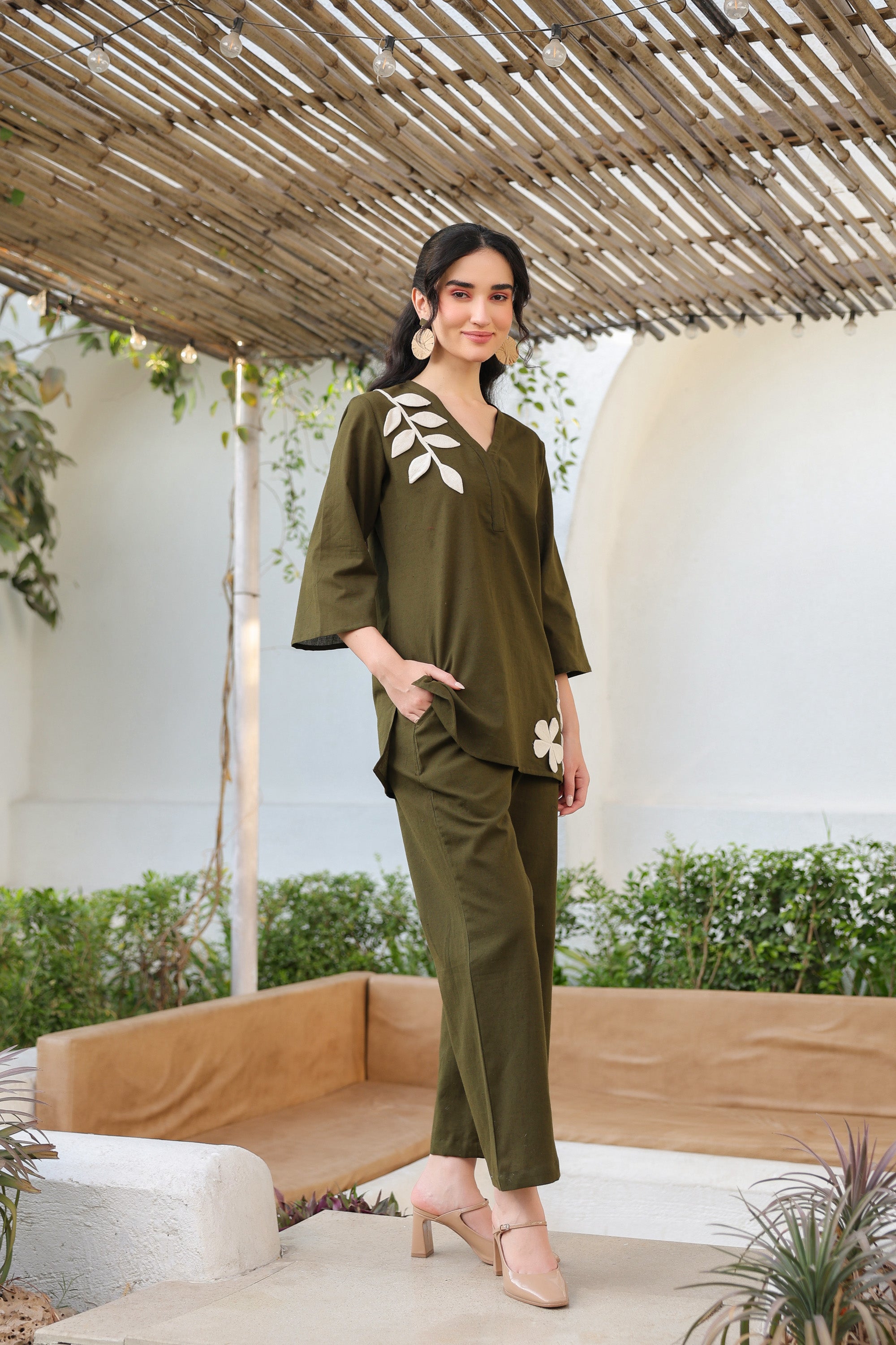 Olive Petal Cotton Flex Co-ord Set