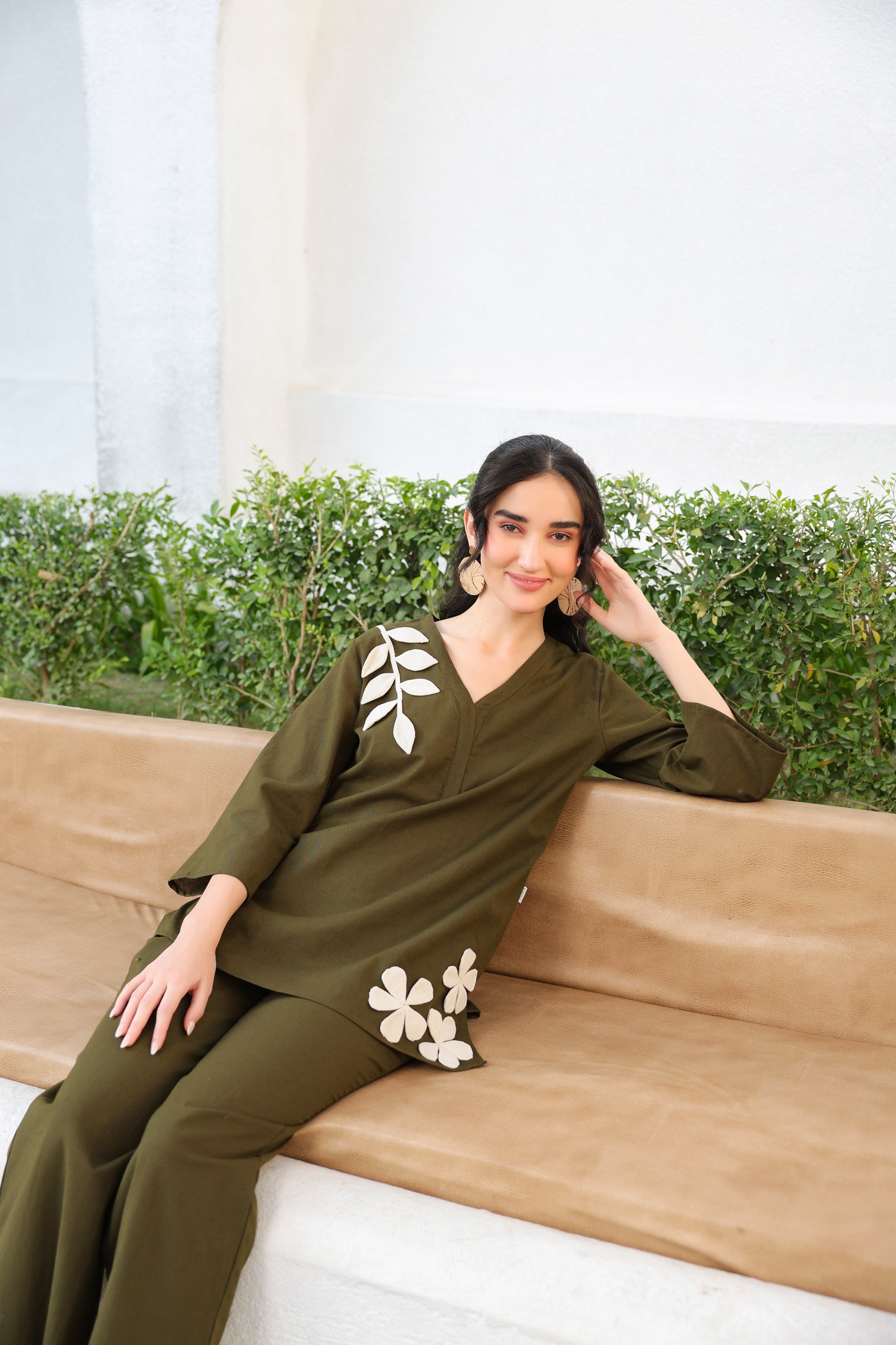 Olive Petal Cotton Flex Co-ord Set