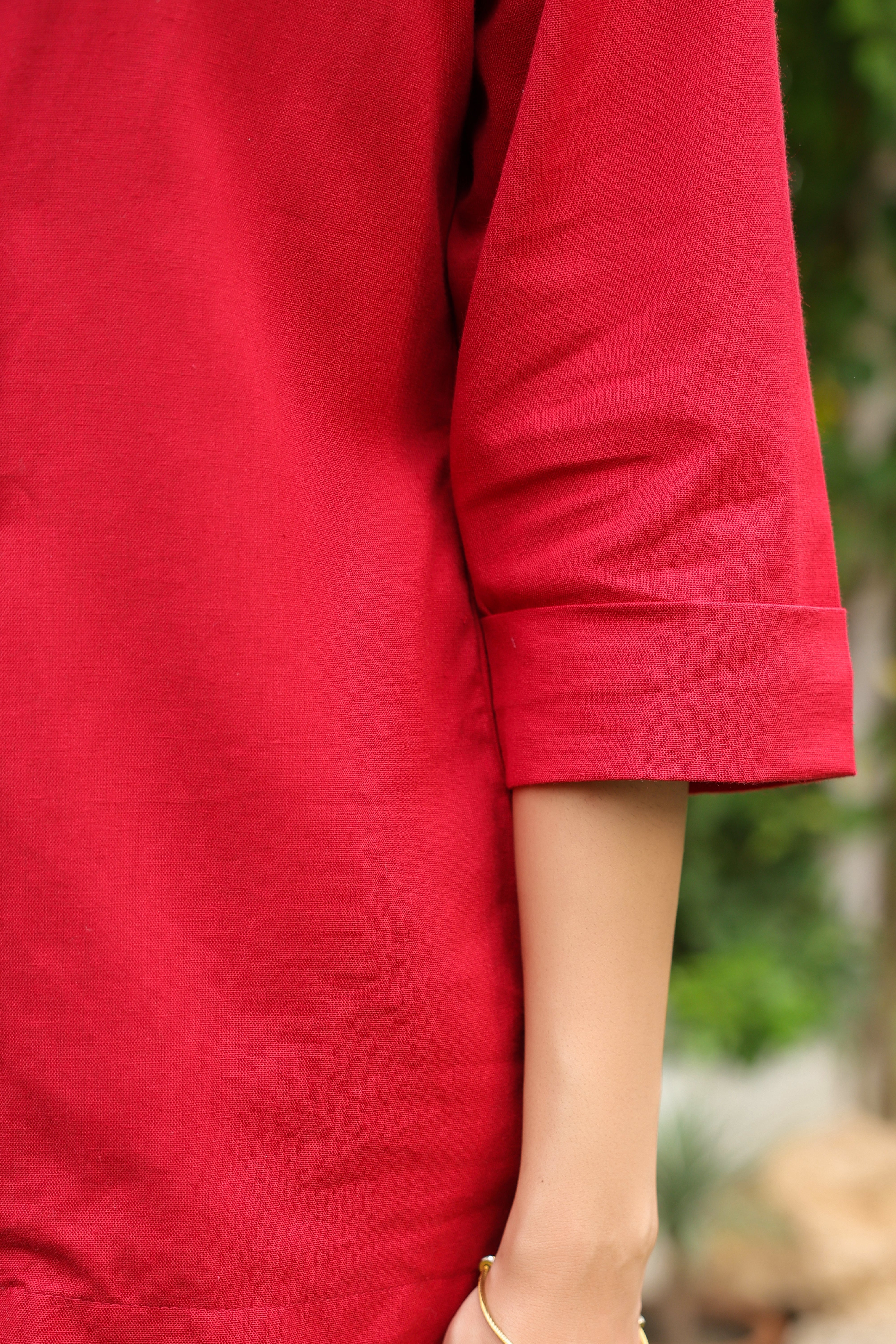 Red Blazer-Style with Notch Lapel Cotton Flex Co-ord Set