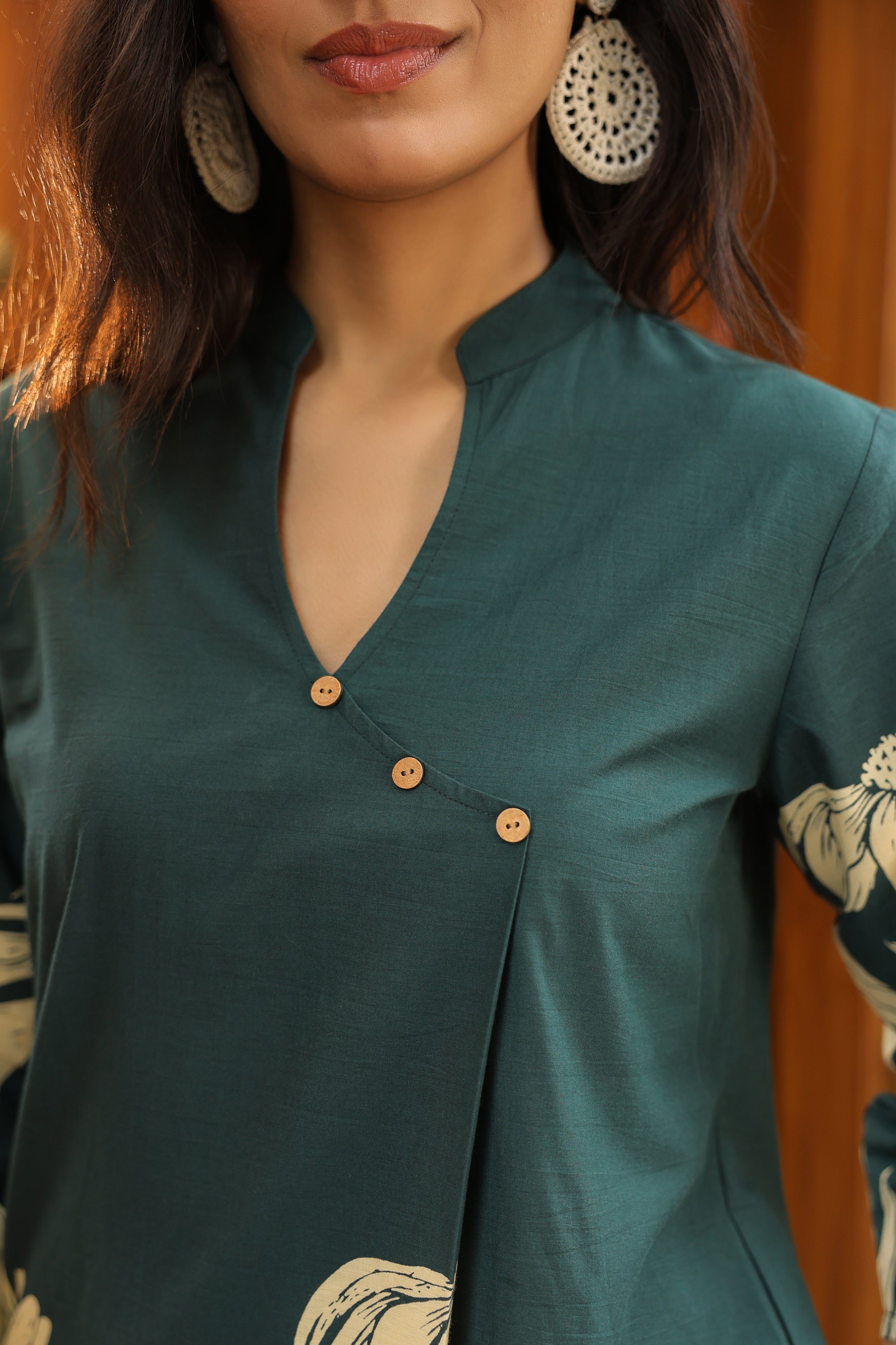 Teal Green Floral Printed Cotton Co-ord Set