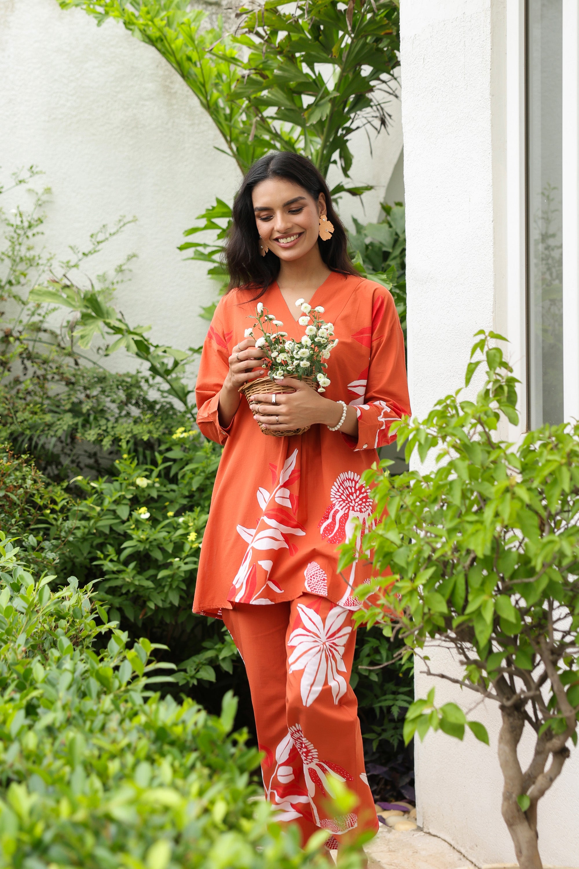 Rust Floral Printed Cotton Co-ord Set