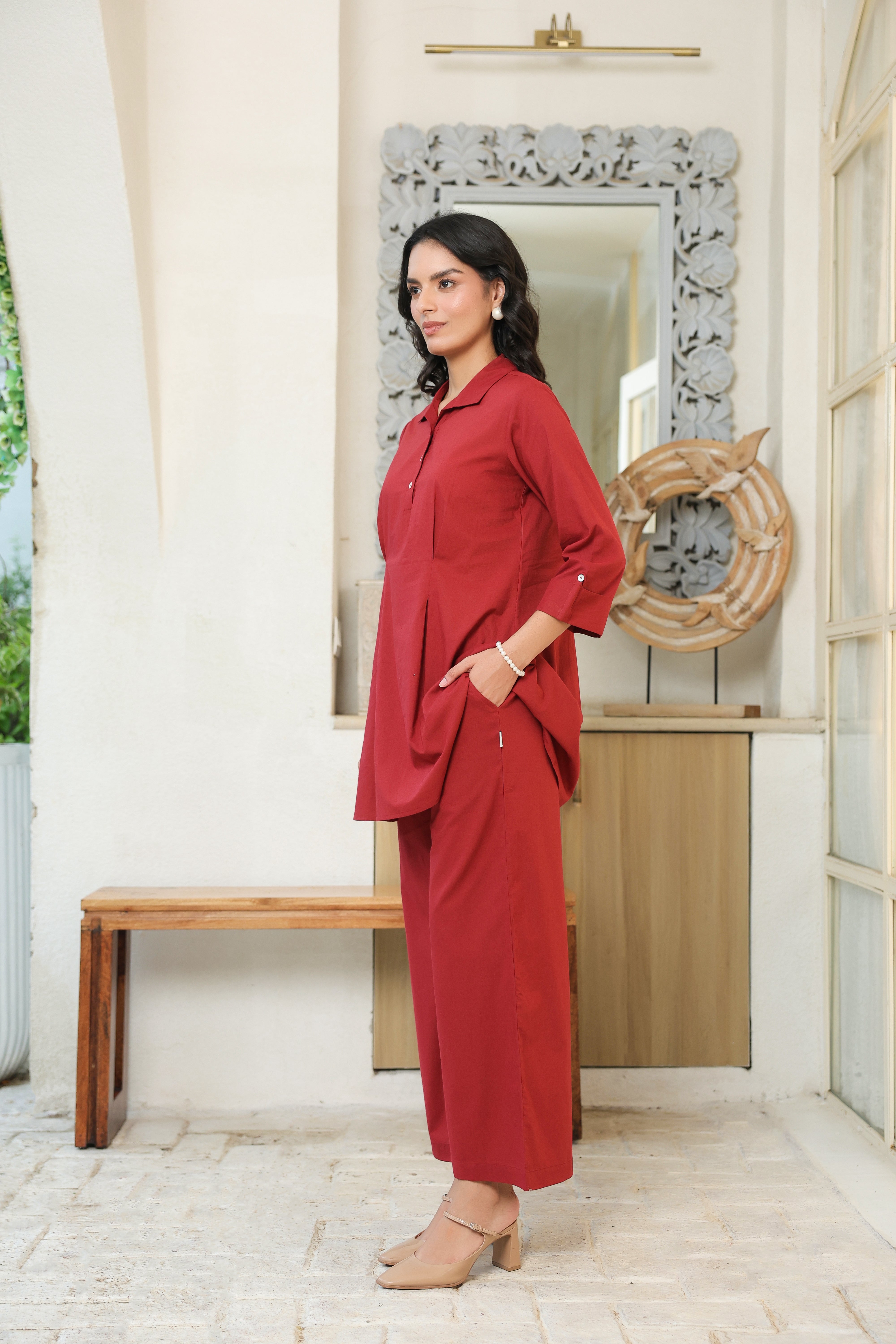 Crimson Ease Cotton Co-ord Set