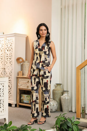 Abstract Sleeveless Cotton Co-ord Set