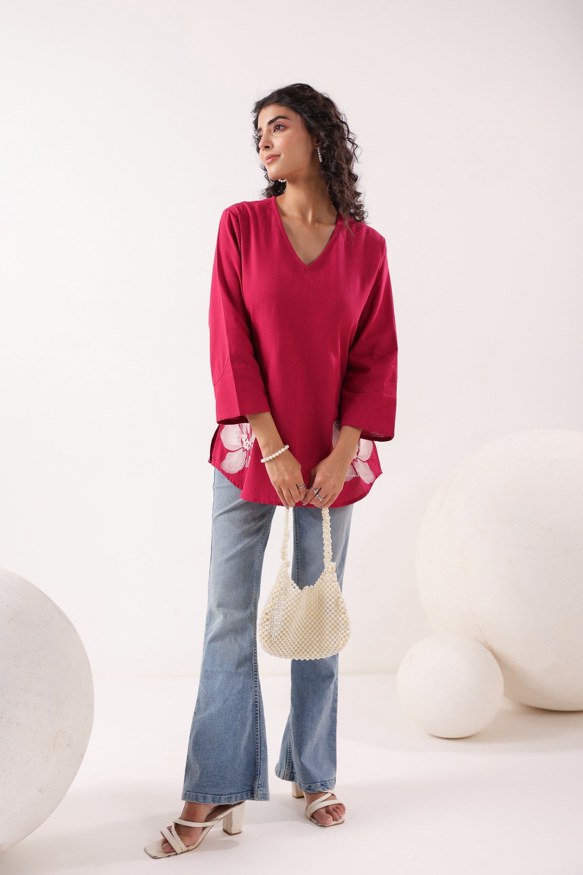 Floral Charm Maganta Cotton Flex Top