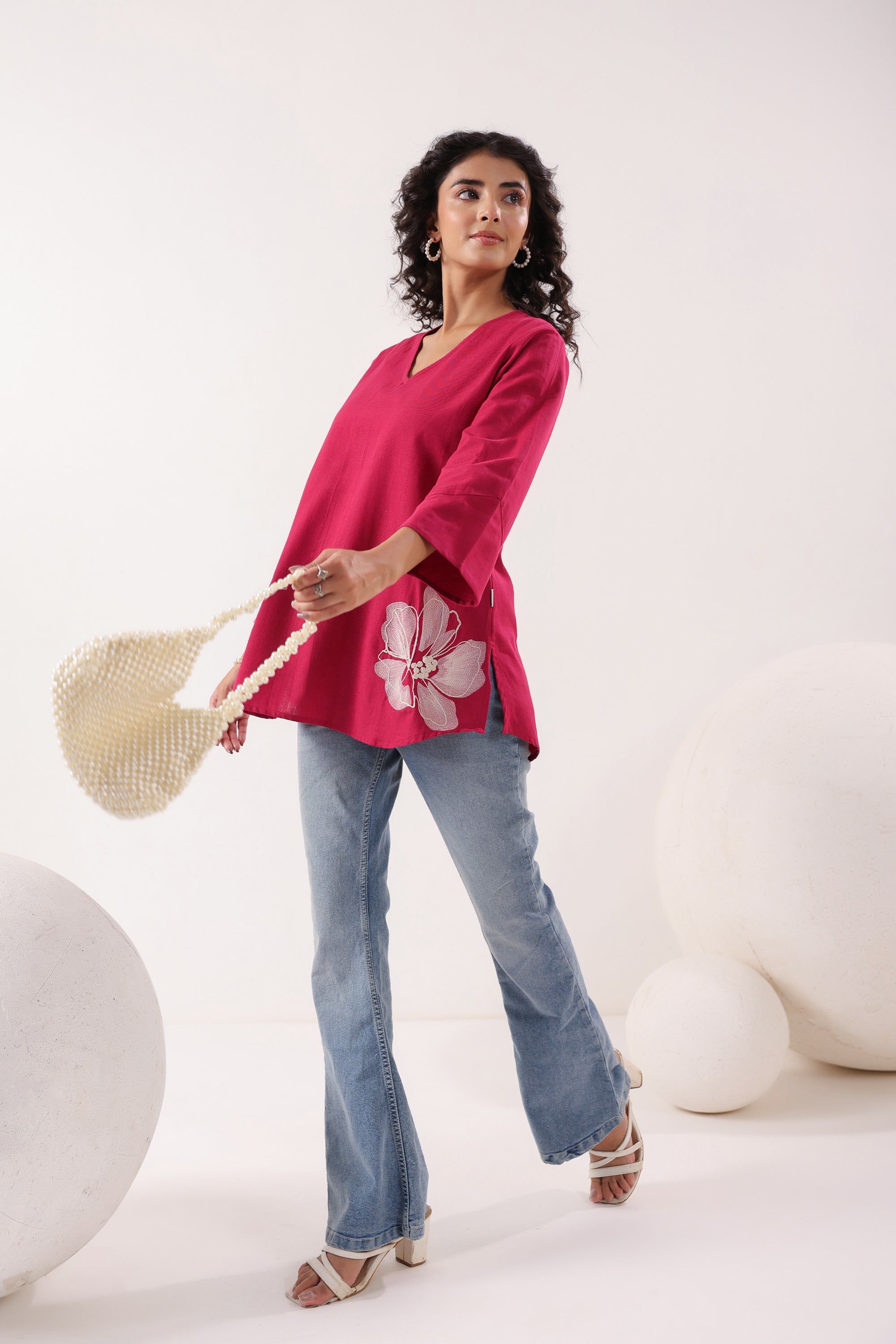 Floral Charm Maganta Cotton Flex Top