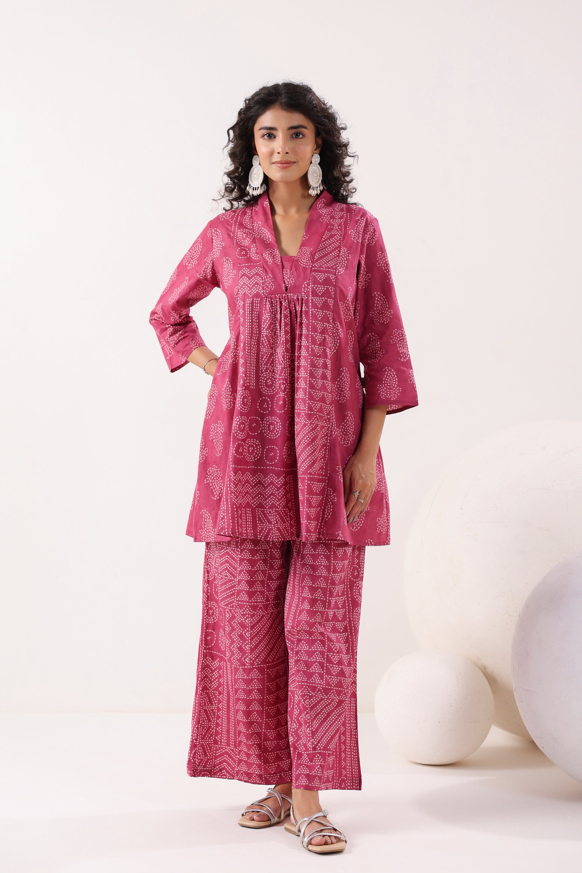 Rani Pink Bandhani Printed Cotton Co-ord Set