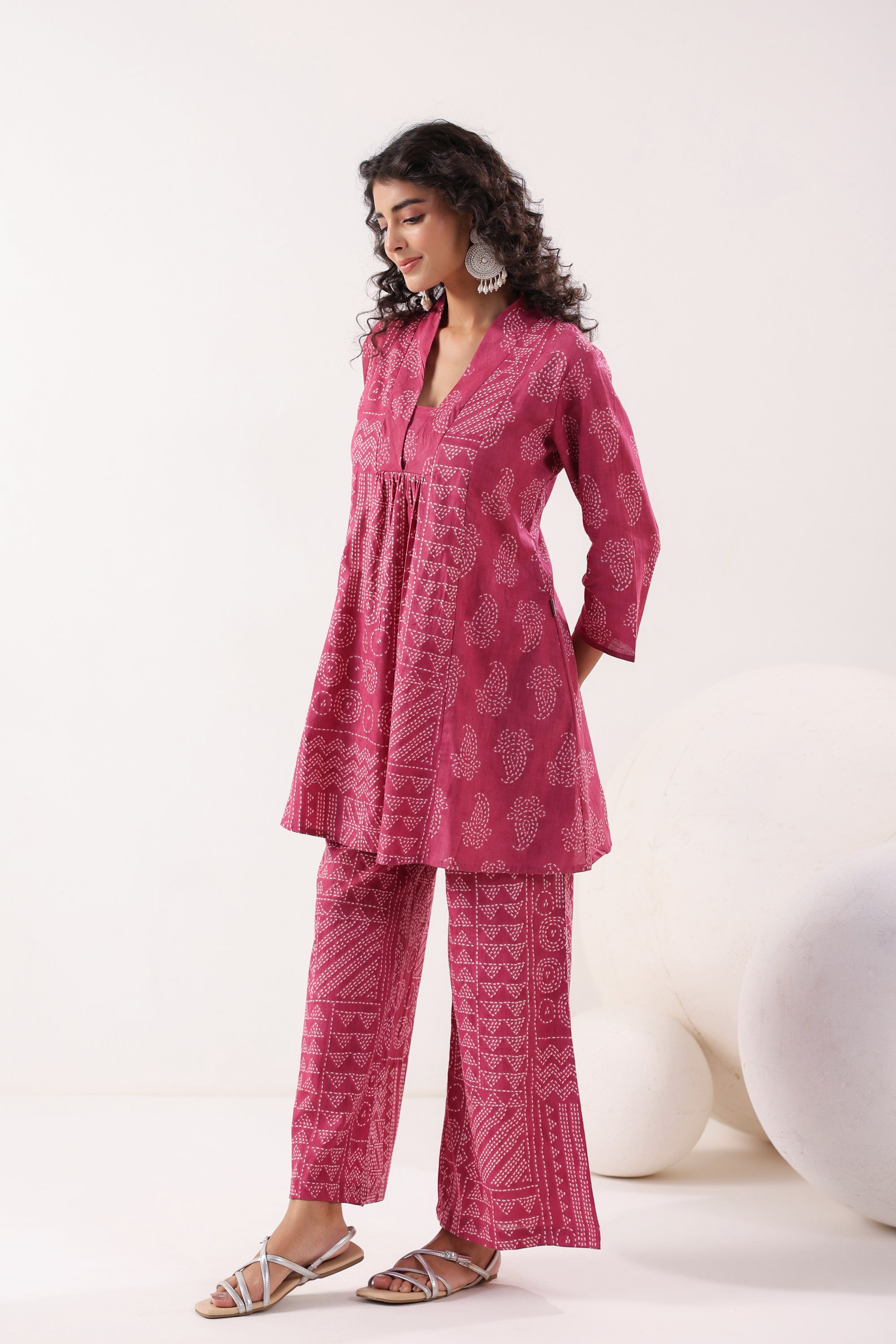 Rani Pink Bandhani Printed Cotton Co-ord Set
