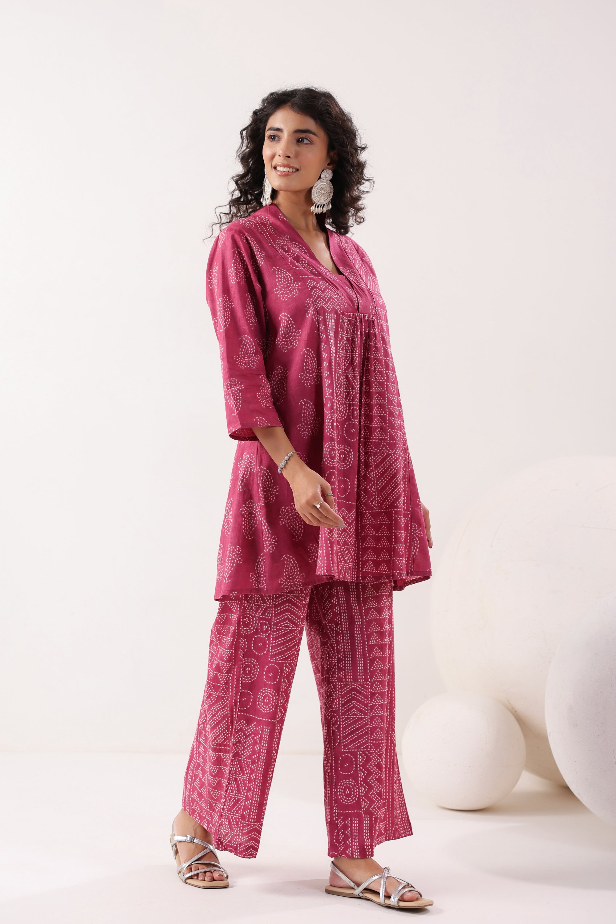 Rani Pink Bandhani Printed Cotton Co-ord Set