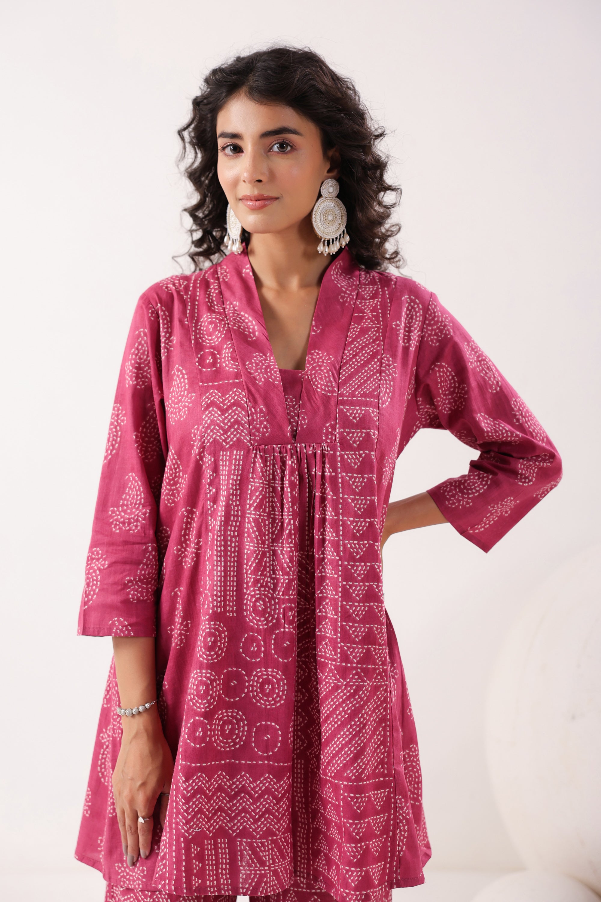 Rani Pink Bandhani Printed Cotton Co-ord Set