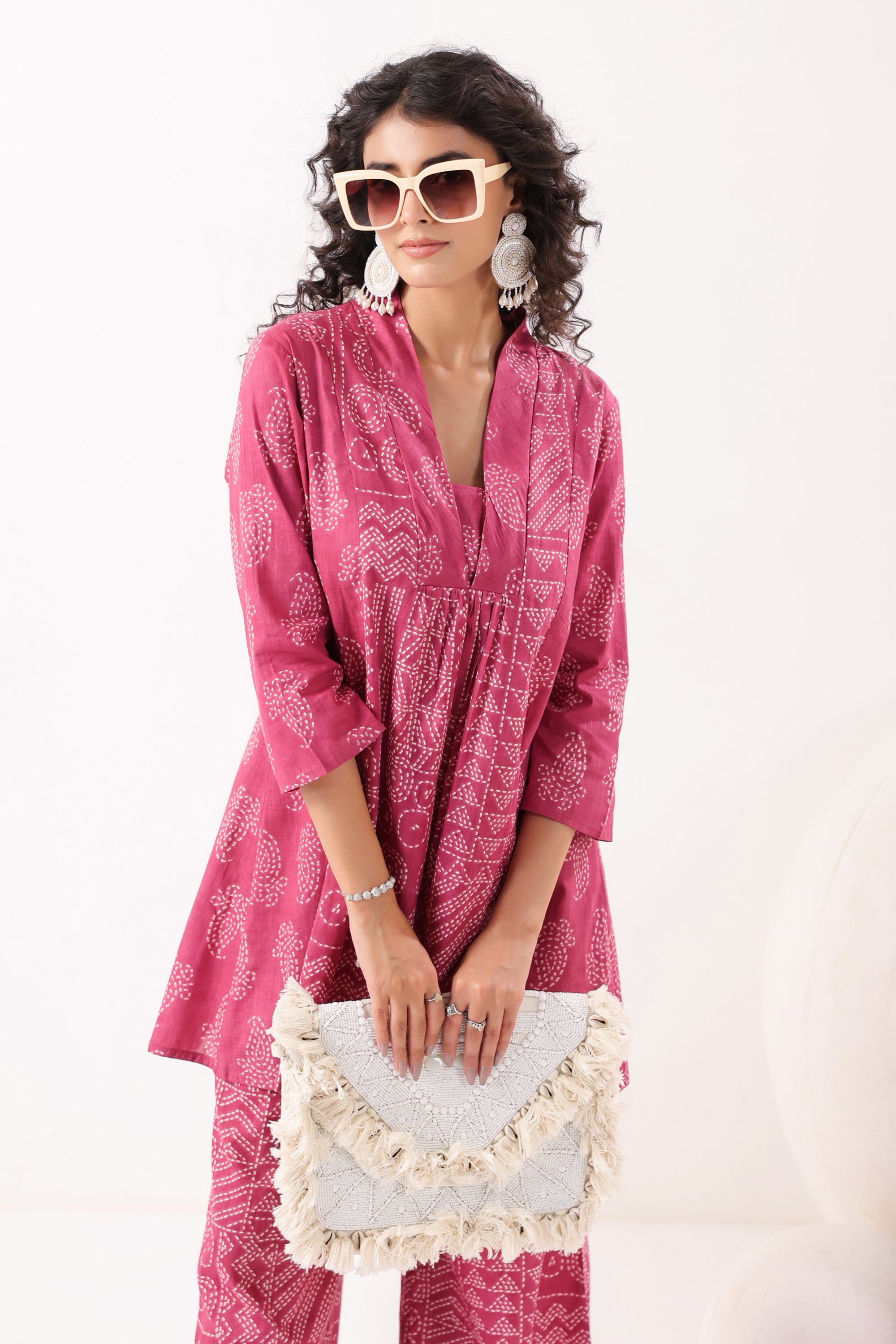 Rani Pink Bandhani Printed Cotton Co-ord Set