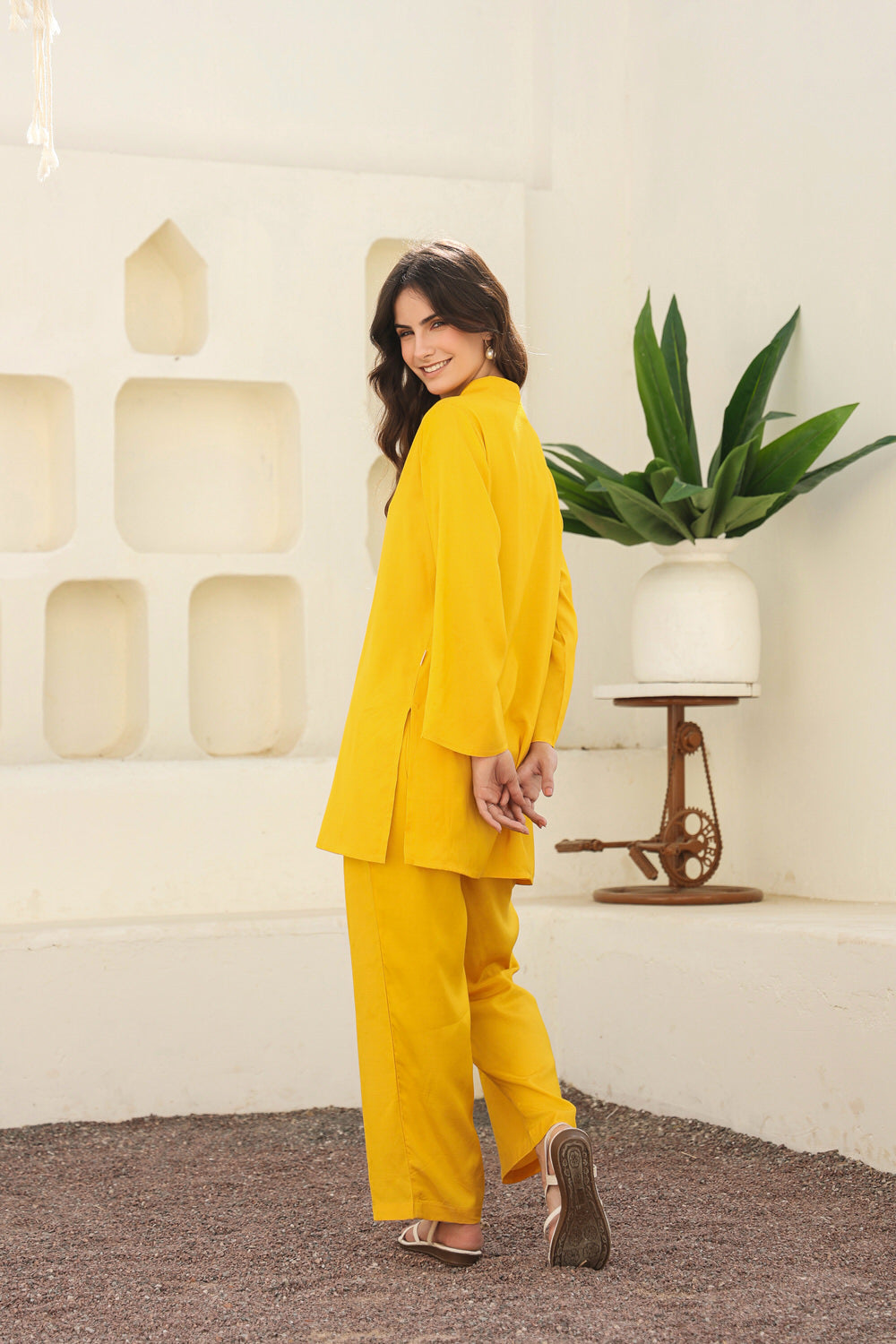 Pure Ease In Yellow Russian Silk Co-ord Set