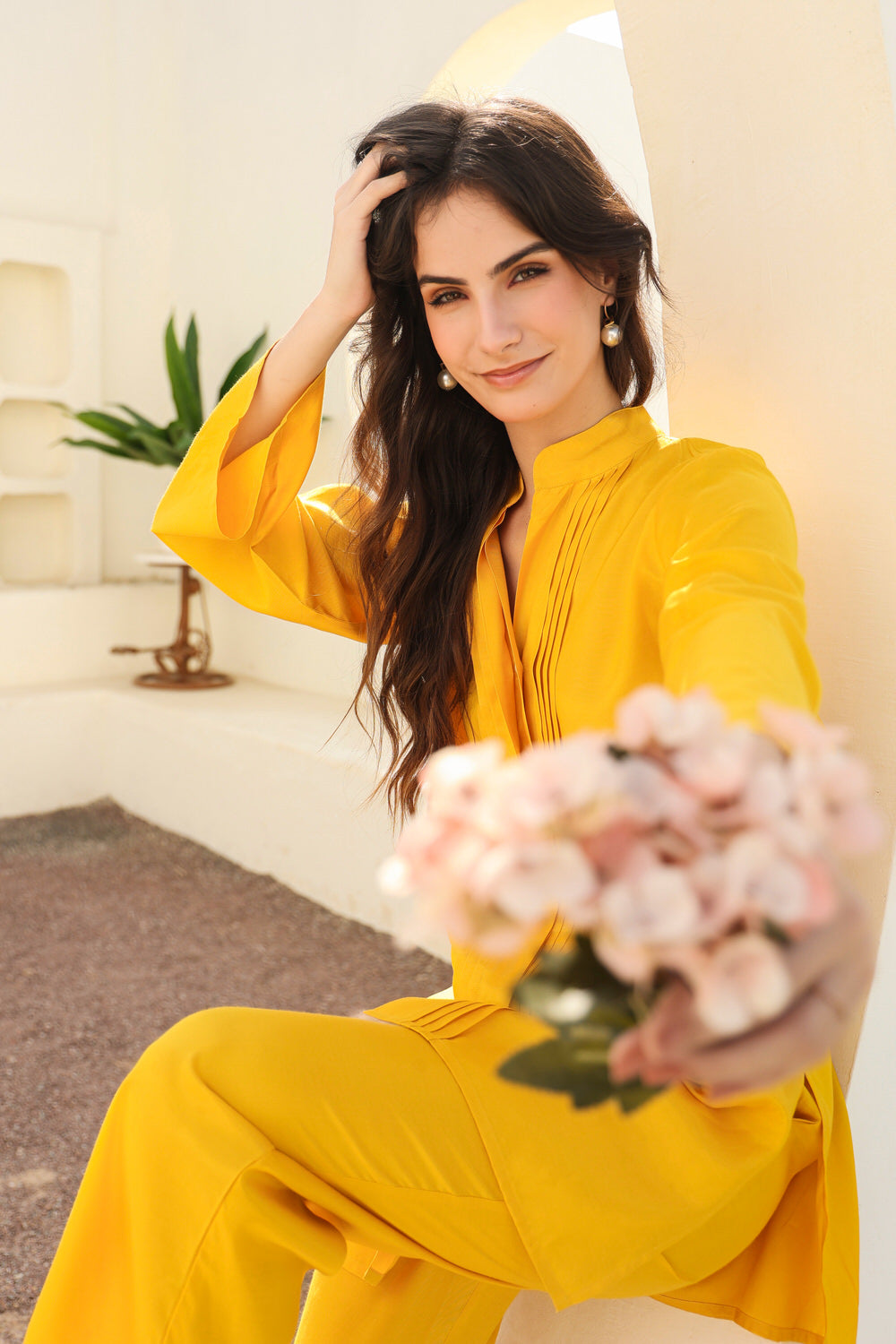 Pure Ease In Yellow Russian Silk Co-ord Set