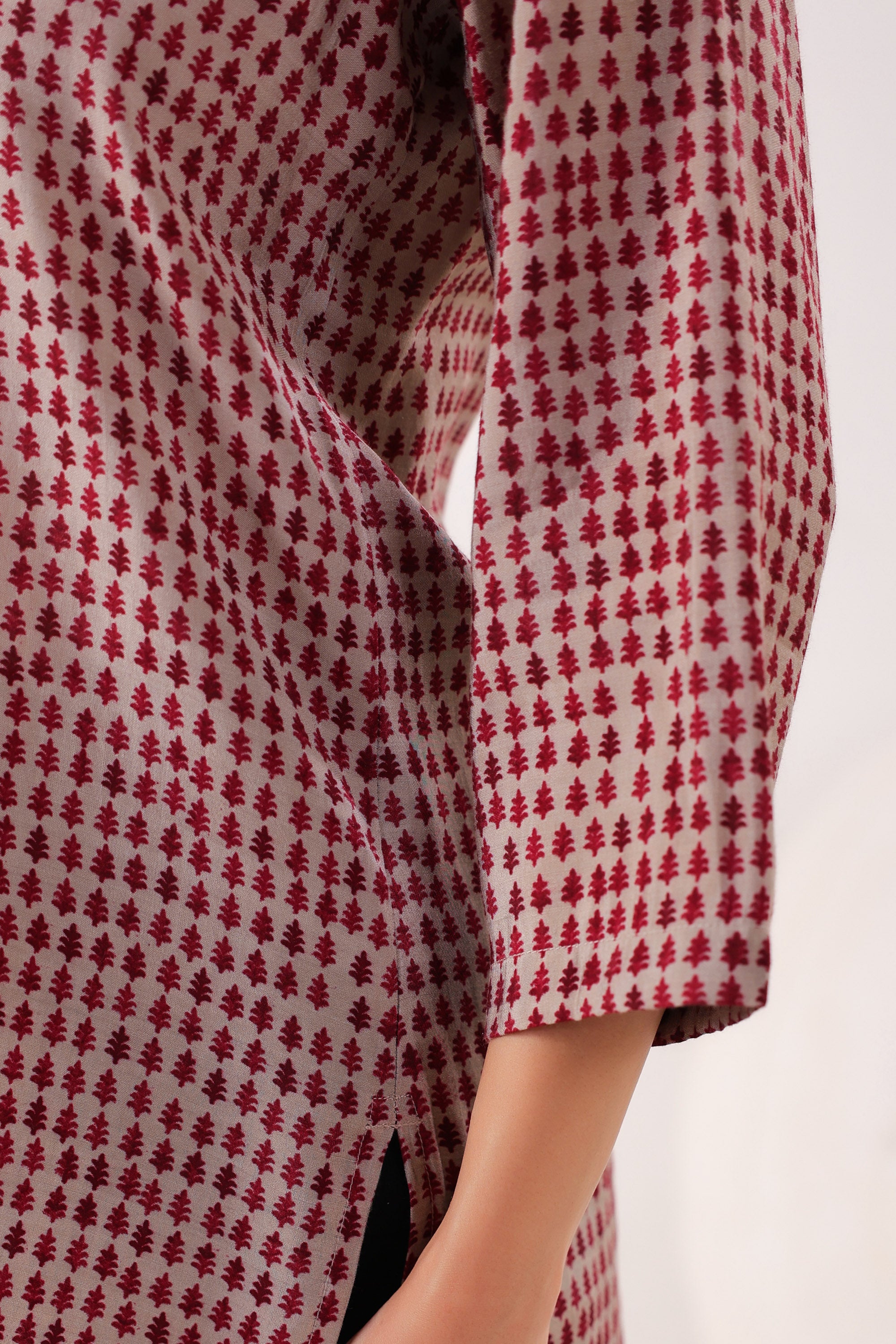 Red & Pink Geometric Muslin Top