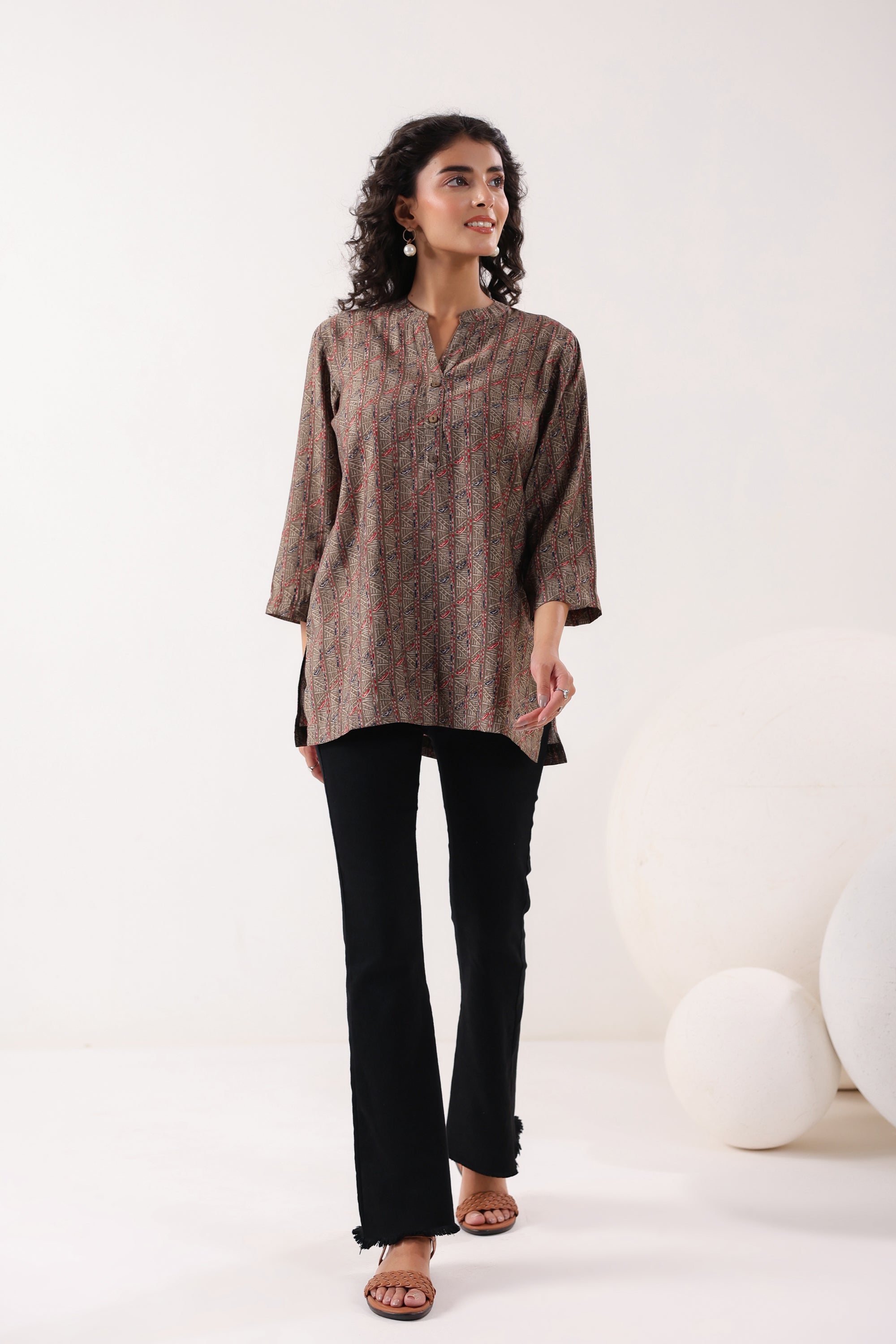 Minimalist Ethnic Muslin Brown Top