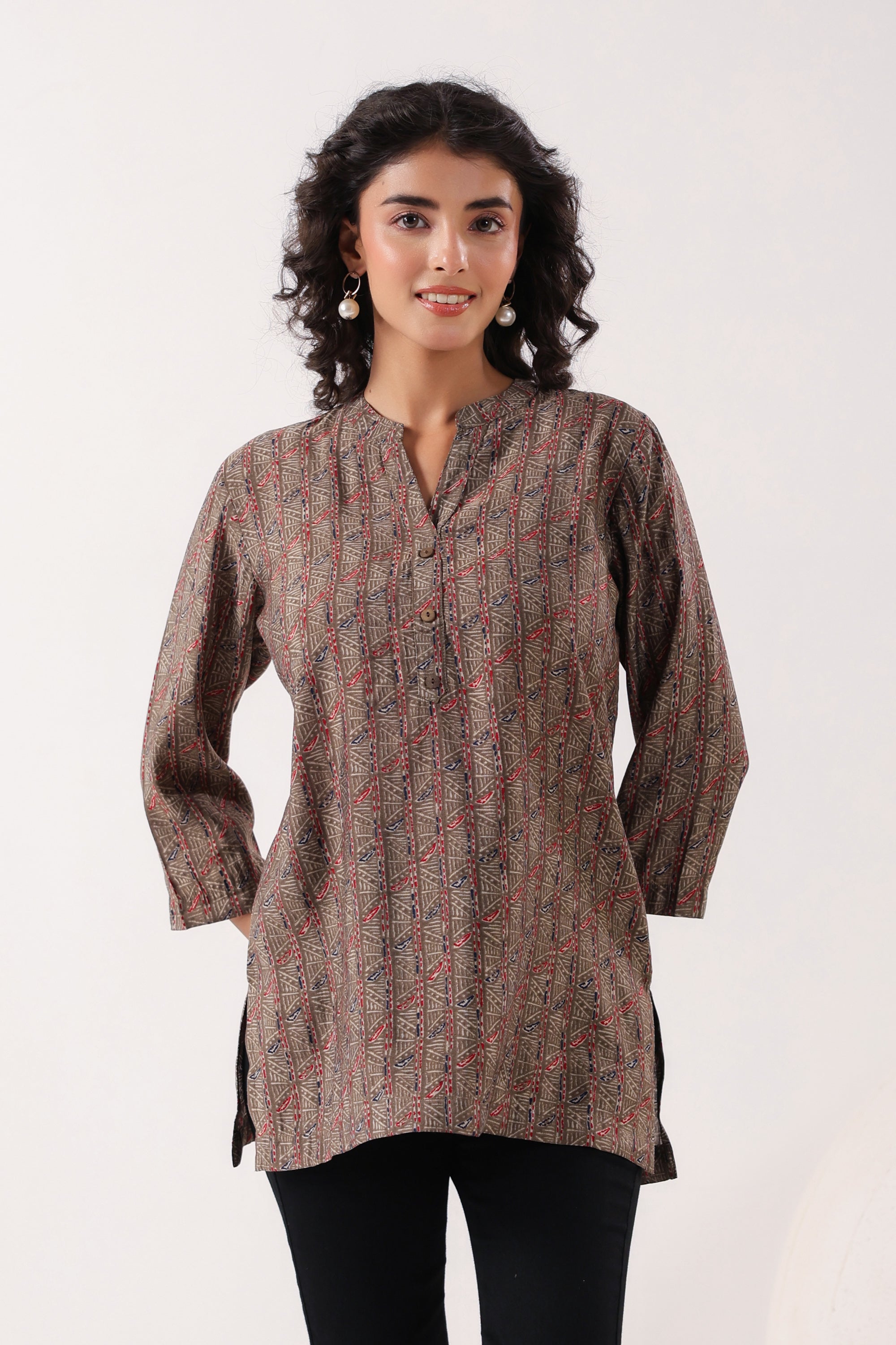Minimalist Ethnic Muslin Brown Top