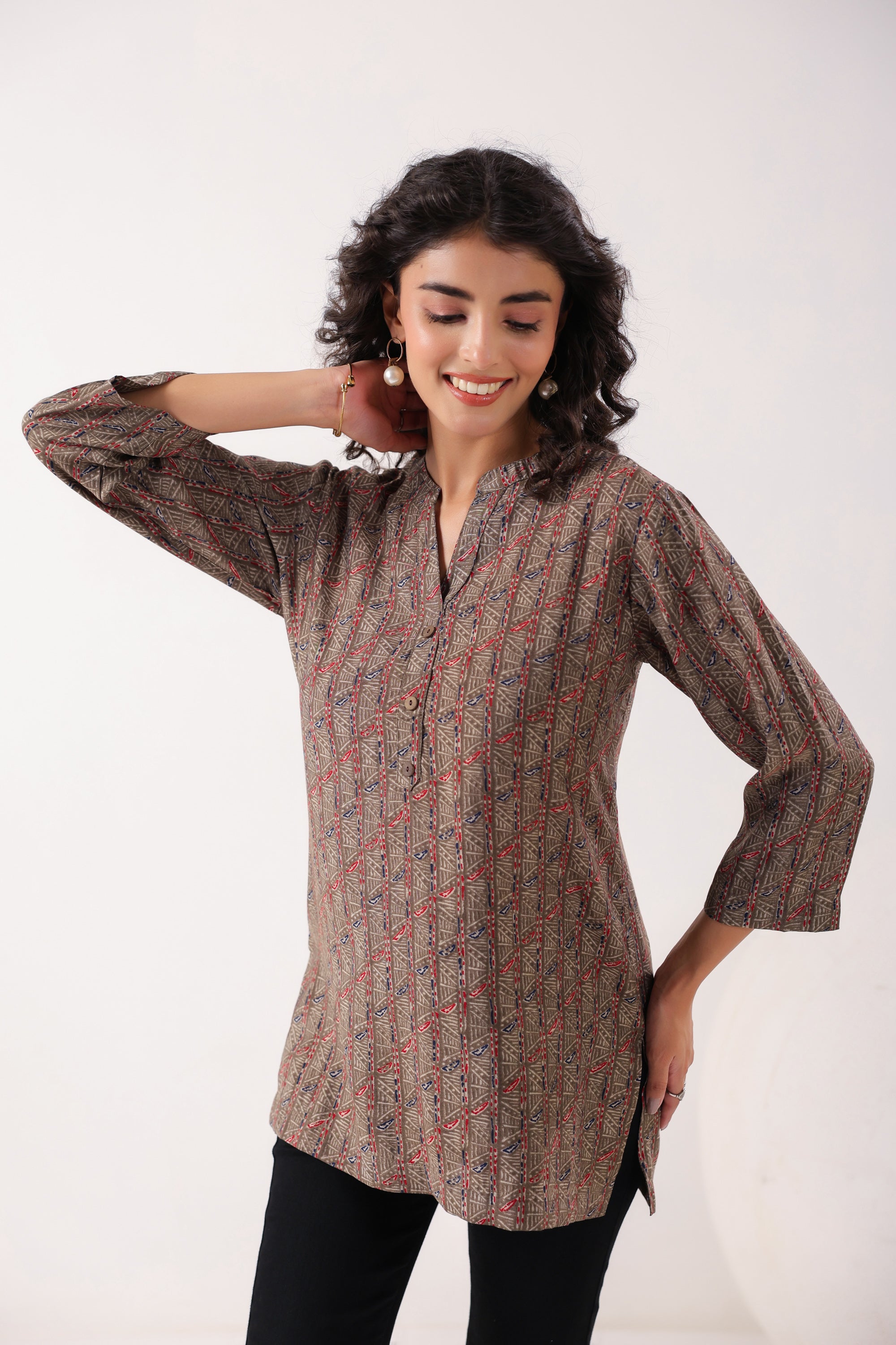 Minimalist Ethnic Muslin Brown Top
