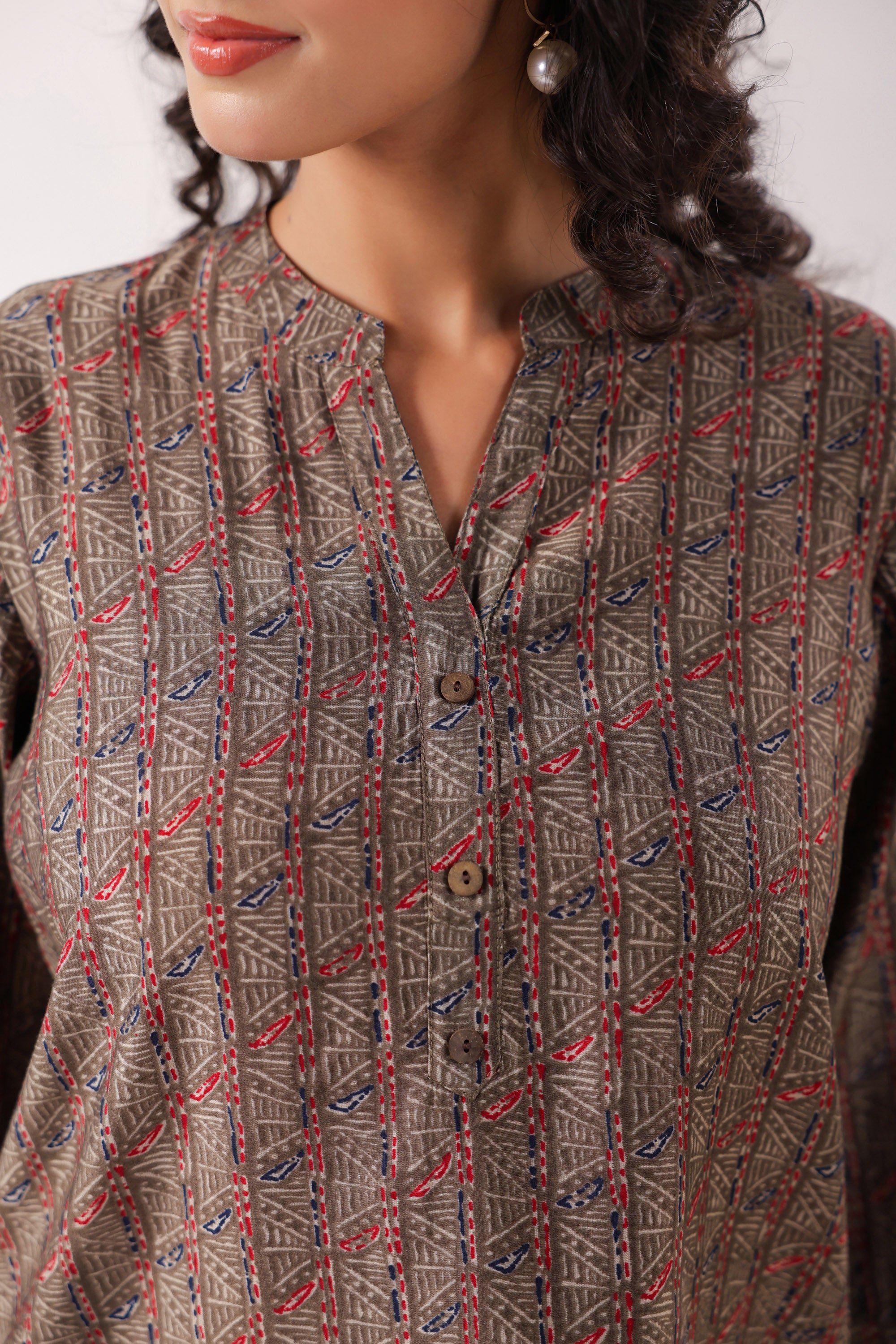 Minimalist Ethnic Muslin Brown Top