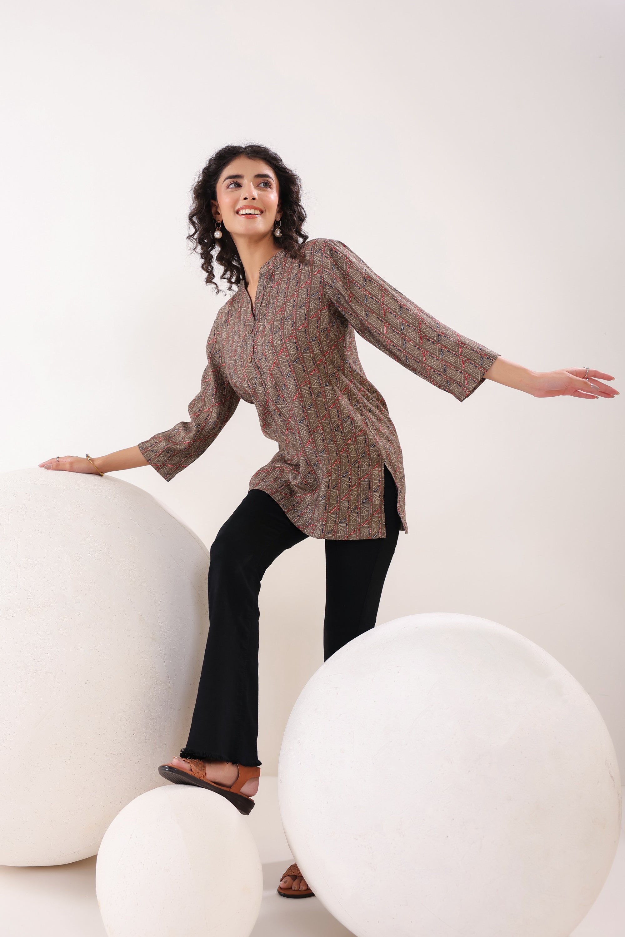 Minimalist Ethnic Muslin Brown Top