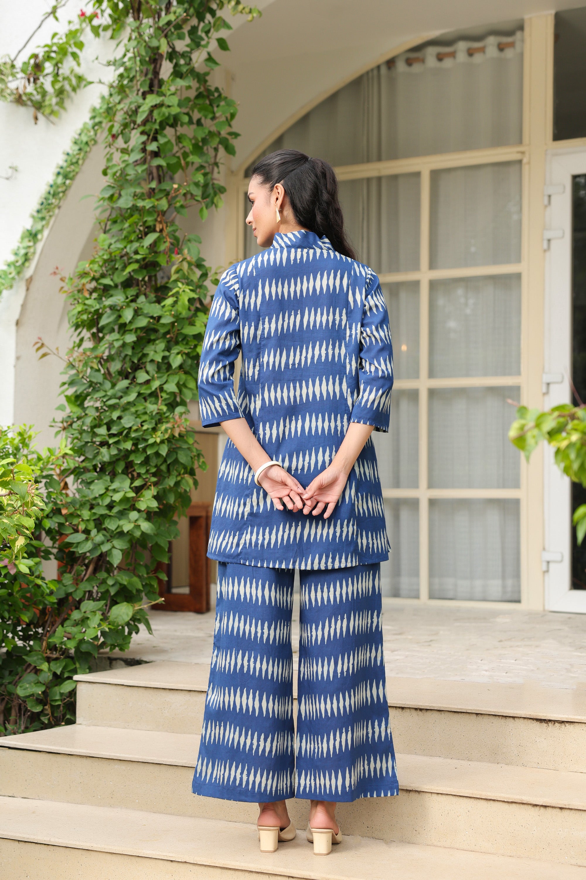 Blue Essence Ikat Fusion Printed Cotton Co-ord Set