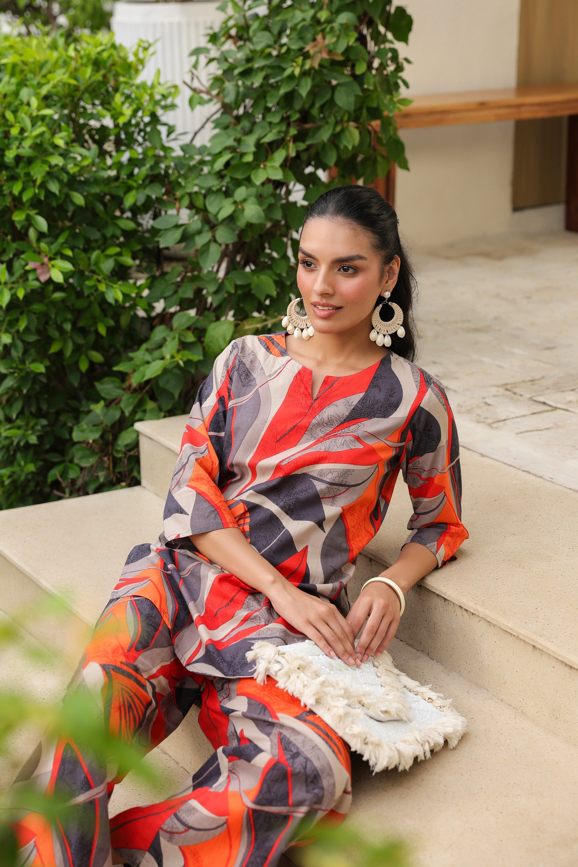 Sunset Hues Abstract Printed Multicolour Cotton Co-ord Set