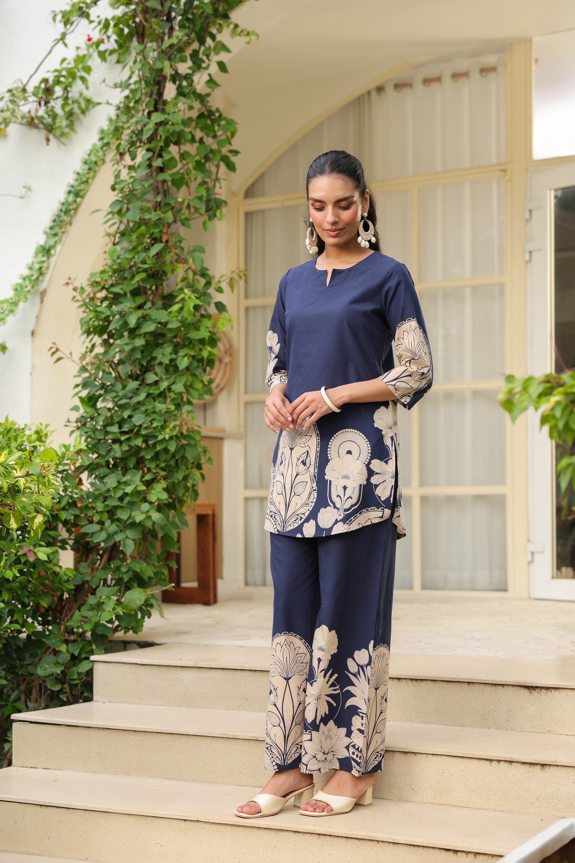 Midnight Bloom Ensemble Blue Cotton Co-ord Set