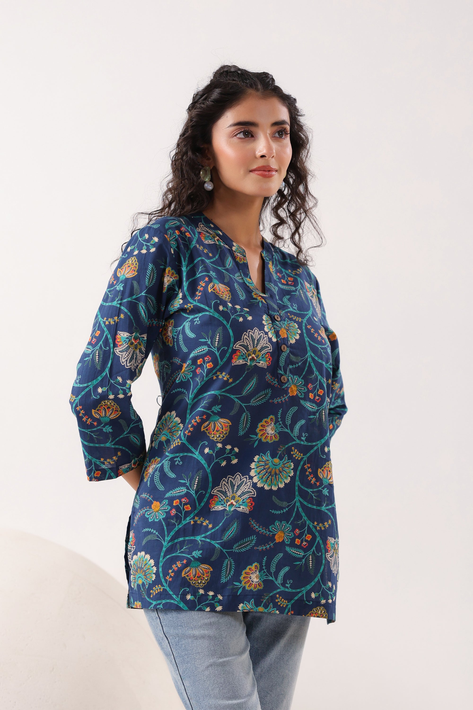 Vibrant Ethnic Blue Cotton Top