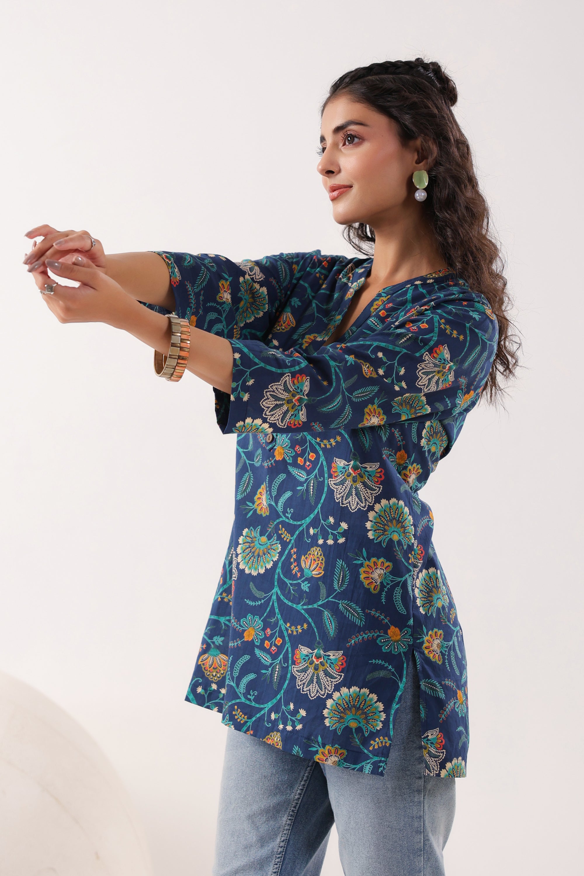 Vibrant Ethnic Blue Cotton Top