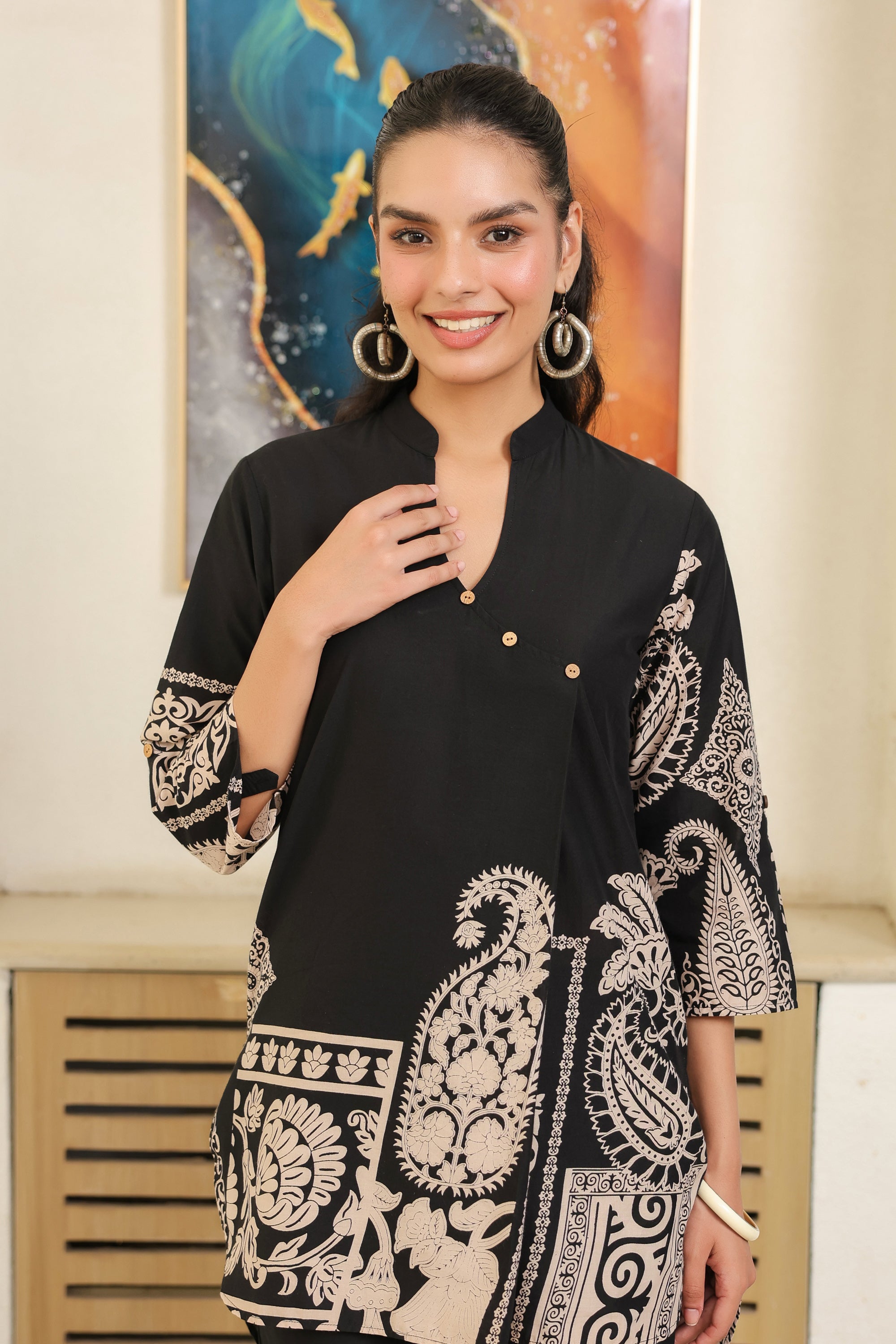 Black Ethnic Print Cotton Co-ord Set