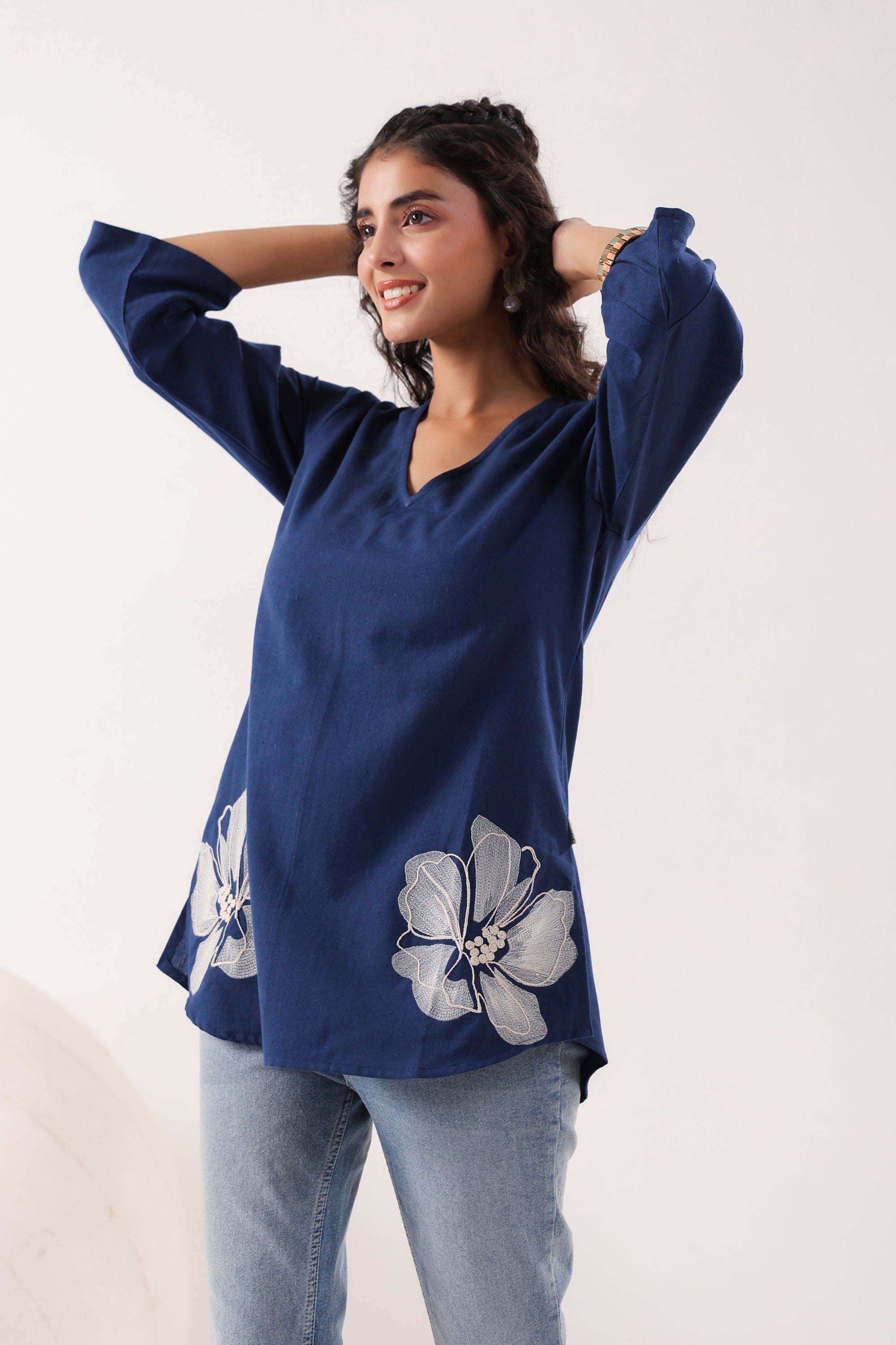 Swirl Essence Collared Blue Cotton Flex Top