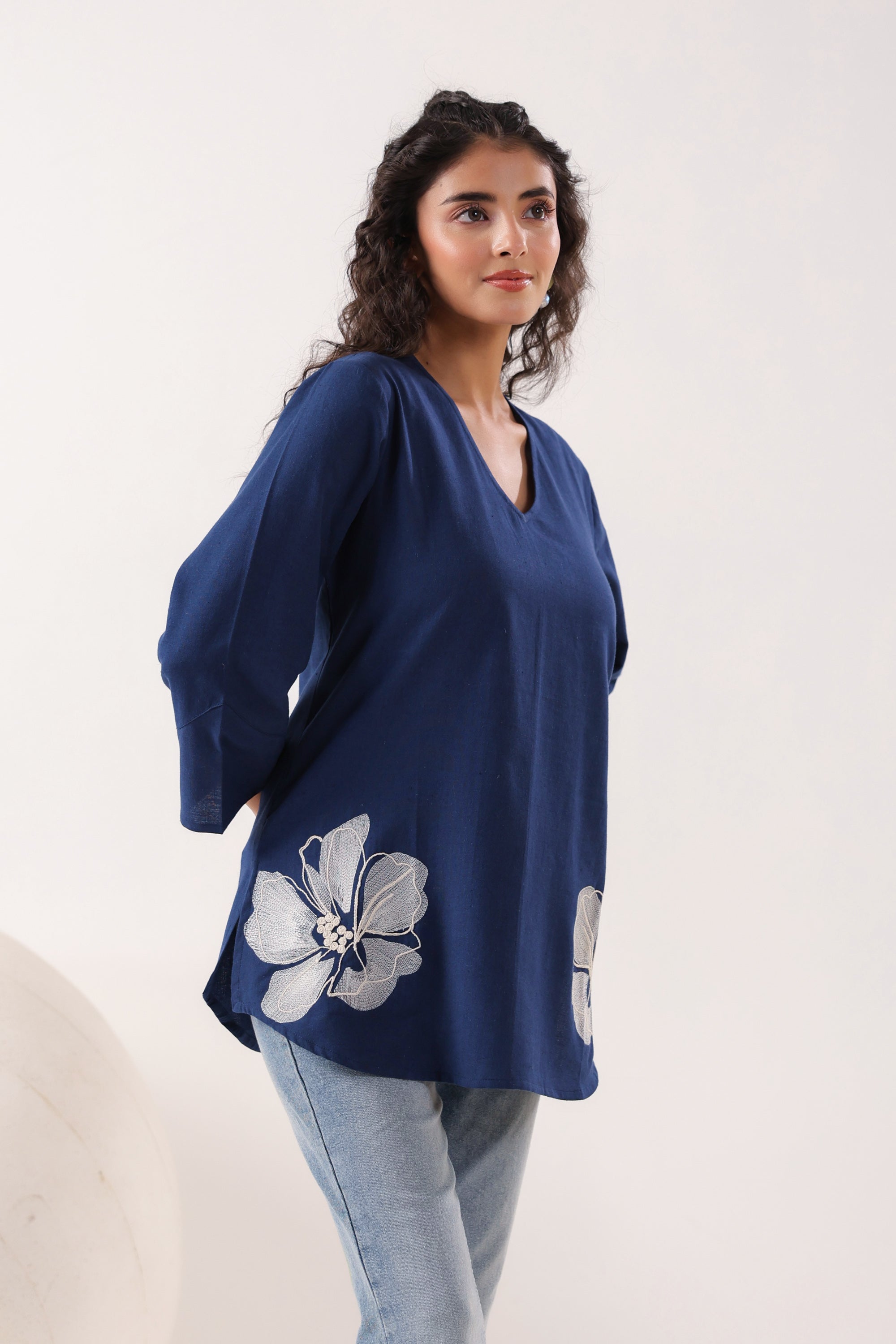 Swirl Essence Collared Blue Cotton Flex Top